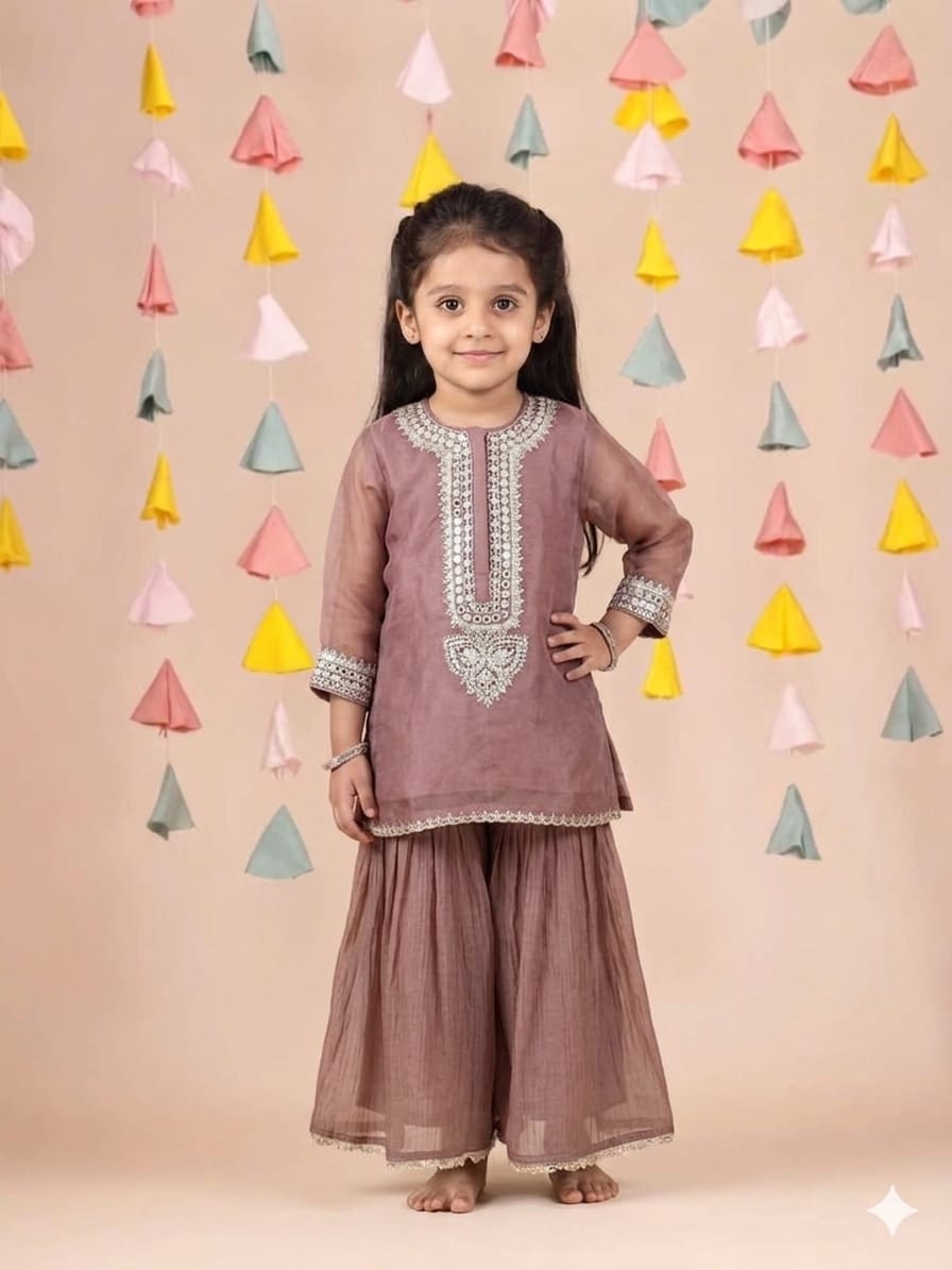 Lavender Thread Zari Embroidered Kurta and Sharara
