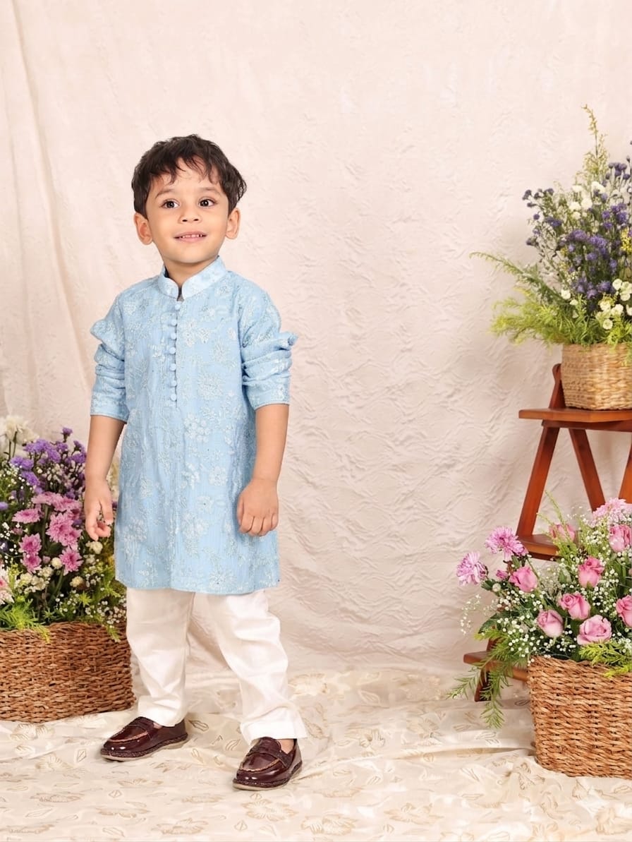 Blue Lakhnavi Kurta Set
