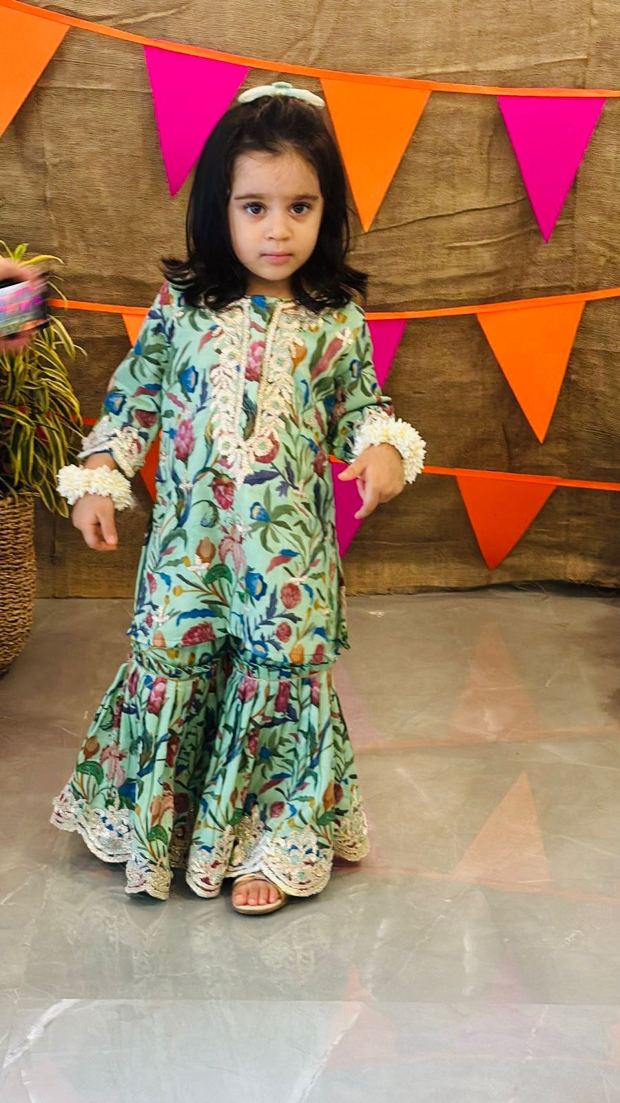 Green Floral Chanderi Kurta Sharara