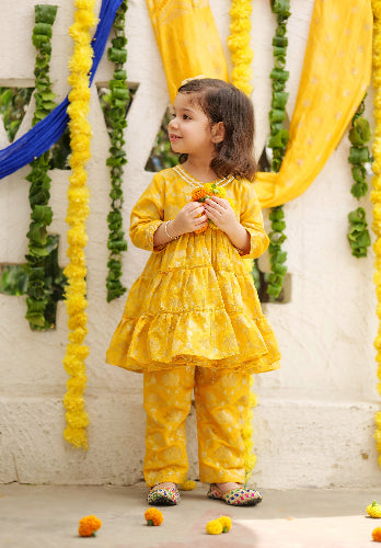 Lotus Brocade Embroidered Flared Peplum And Pant