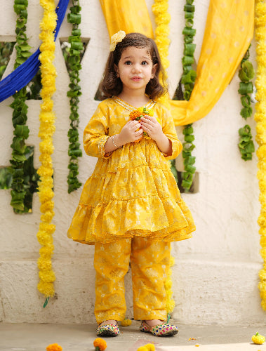 Lotus Brocade Embroidered Flared Peplum And Pant