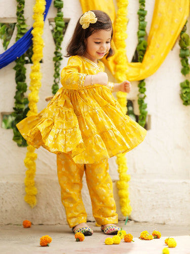 Lotus Brocade Embroidered Flared Peplum And Pant