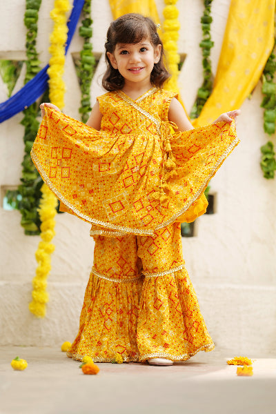 Bandhani Angrakha Kurta with Sharara