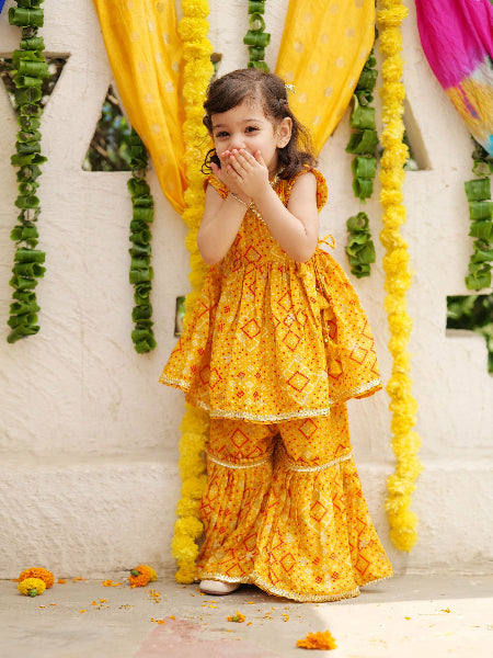 Bandhani Angrakha Kurta with Sharara