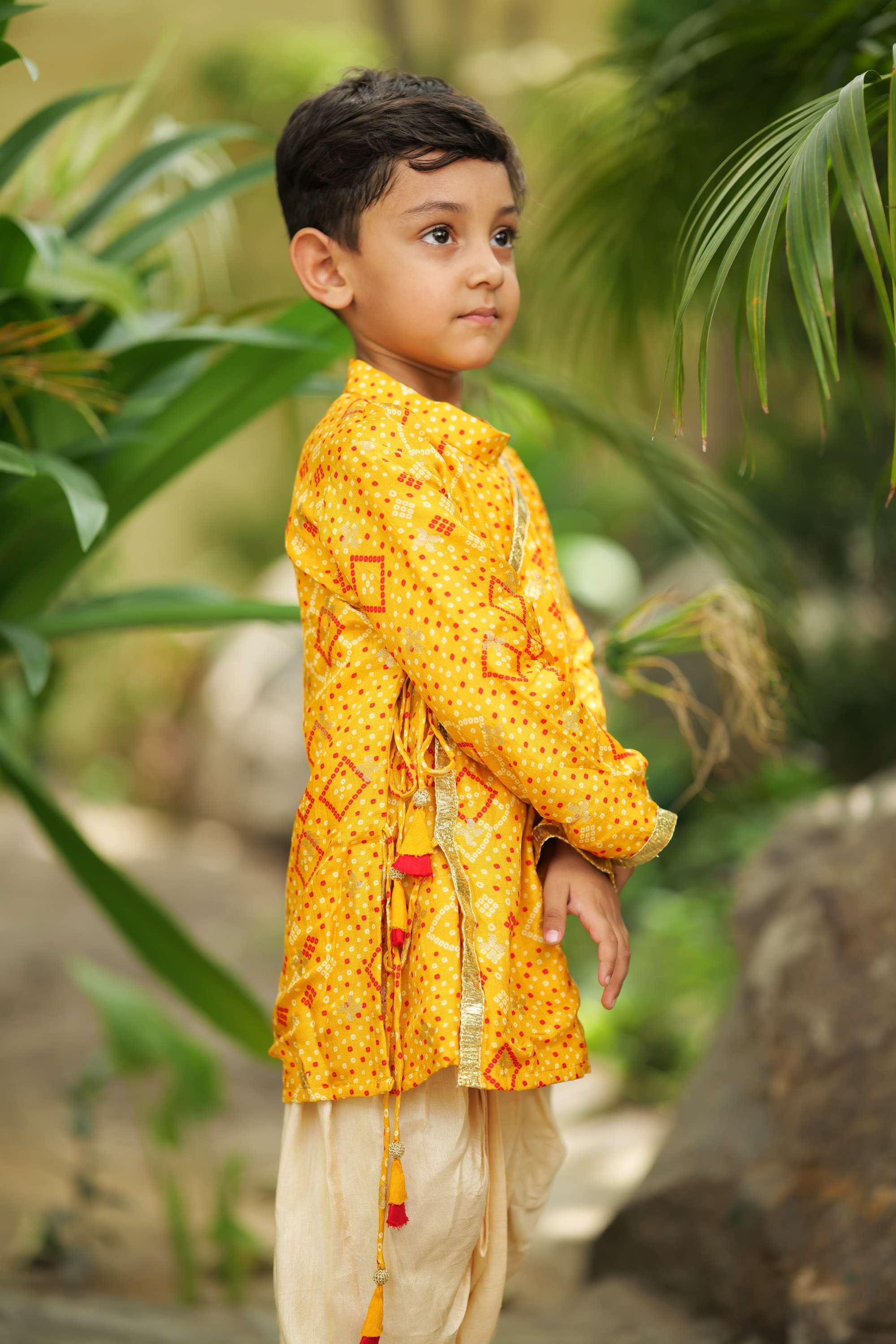 Bandhani Printed Angarkha Style Kurta With Dhoti - P&S Company