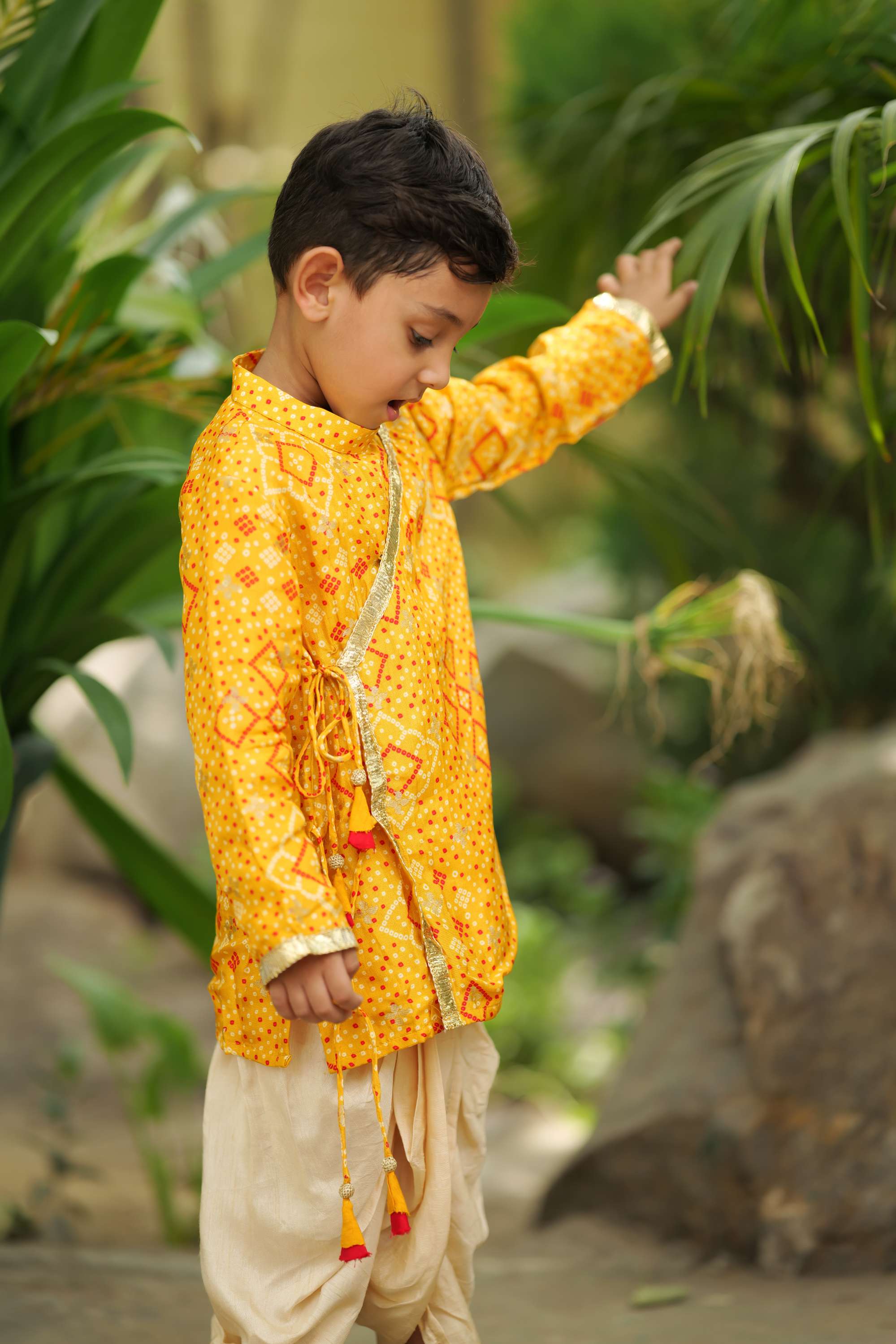 Bandhani Printed Angarkha Style Kurta With Dhoti - P&S Company