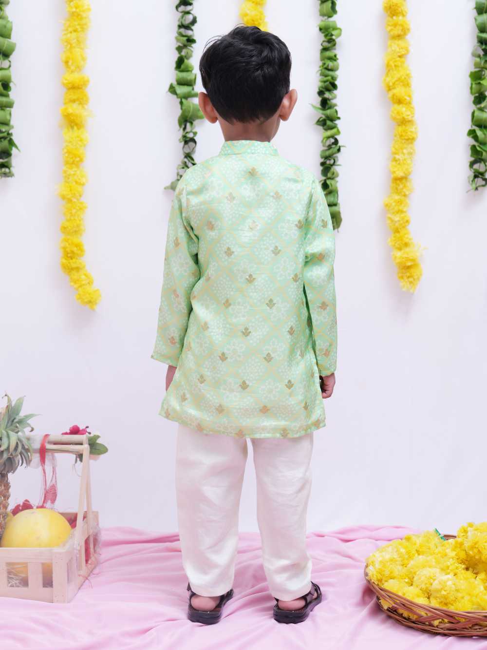 Lime Green Bandhani Kurta and Pyjama Set - P&S Company