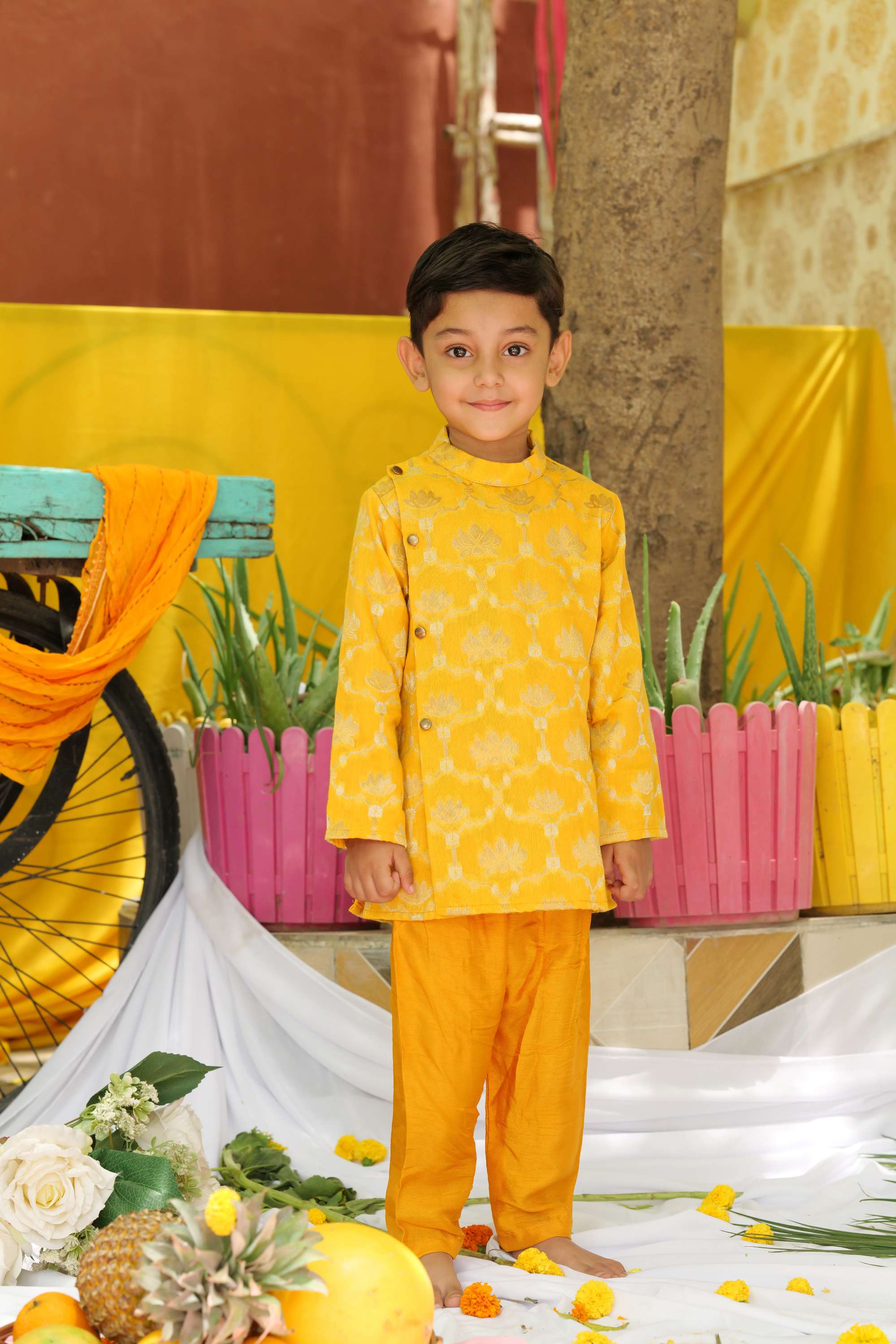 Keshariya Lotus Brocade Flap Kurta with Pyjama - P&S Company