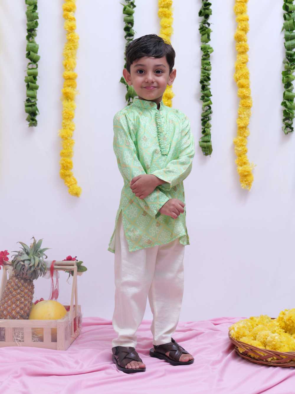 Lime Green Bandhani Kurta and Pyjama Set - P&S Company