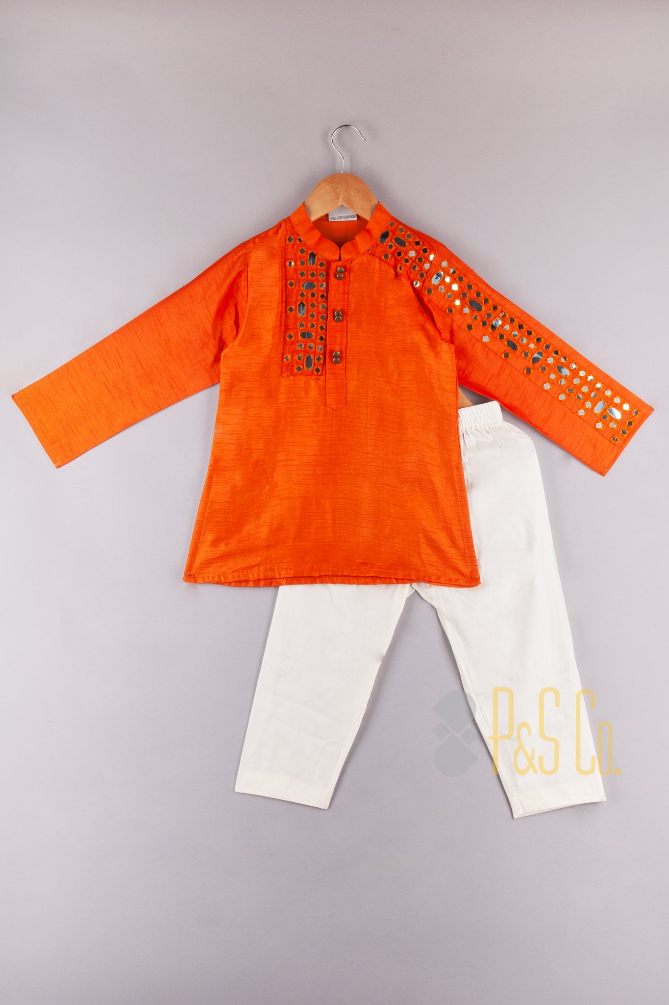 Orange Mirror Work Kurta Pyjama - P&S Company