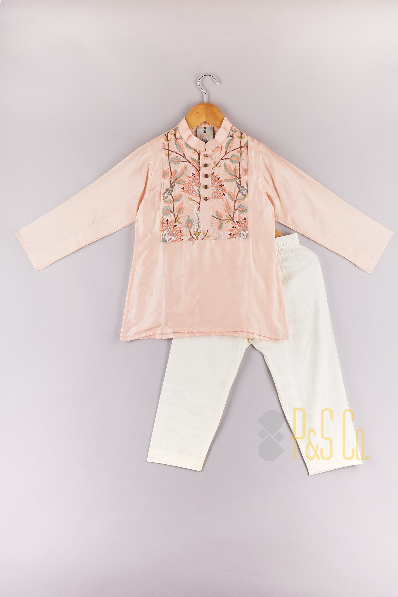 Pink Embroidered Silk Kurta Set - P&S Company