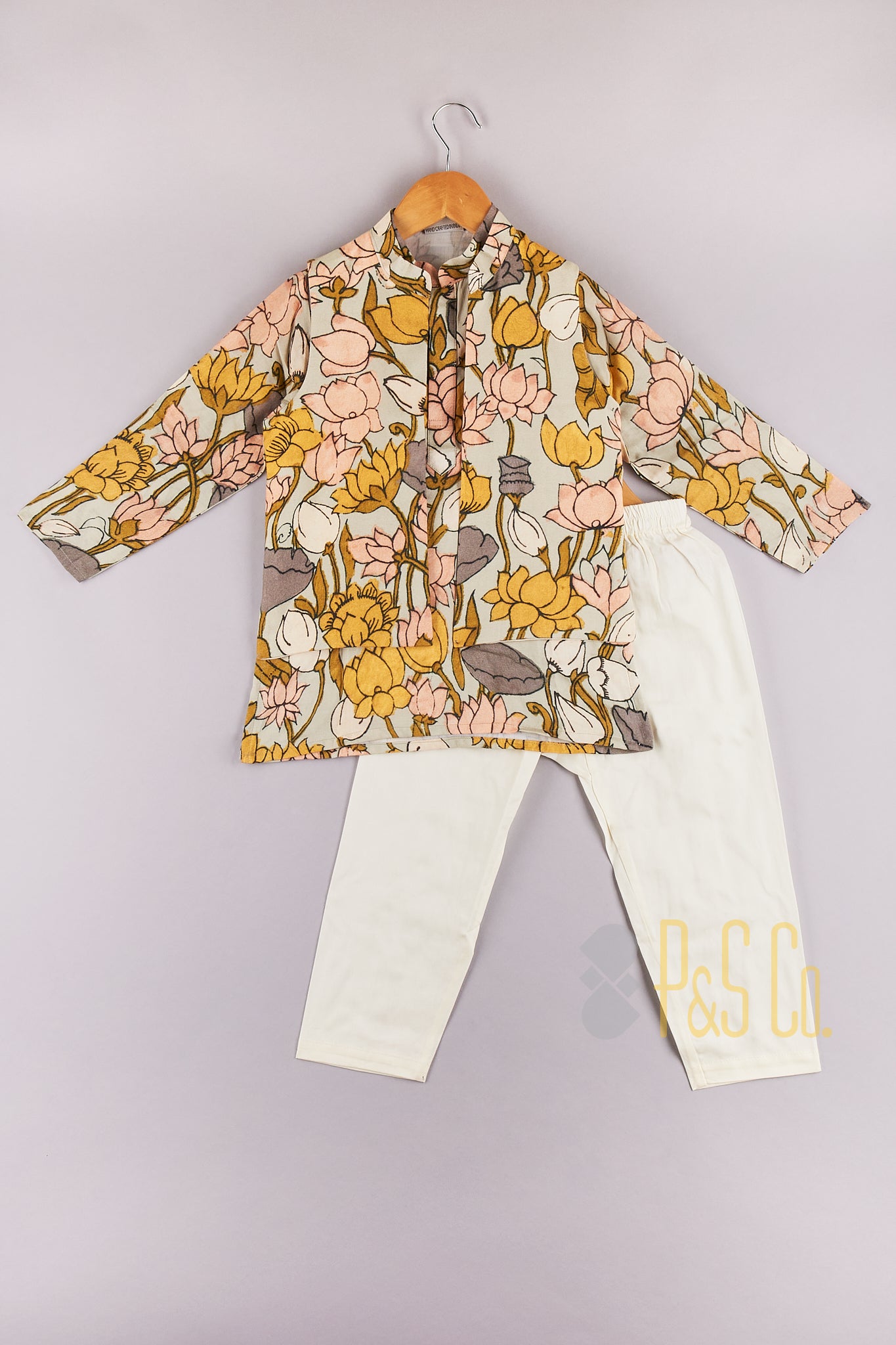 Lotus floral printed open Jacket set - P&S Company