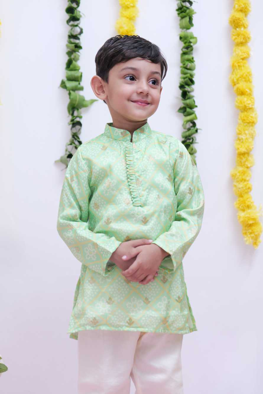 Lime Green Bandhani Kurta and Pyjama Set - P&S Company