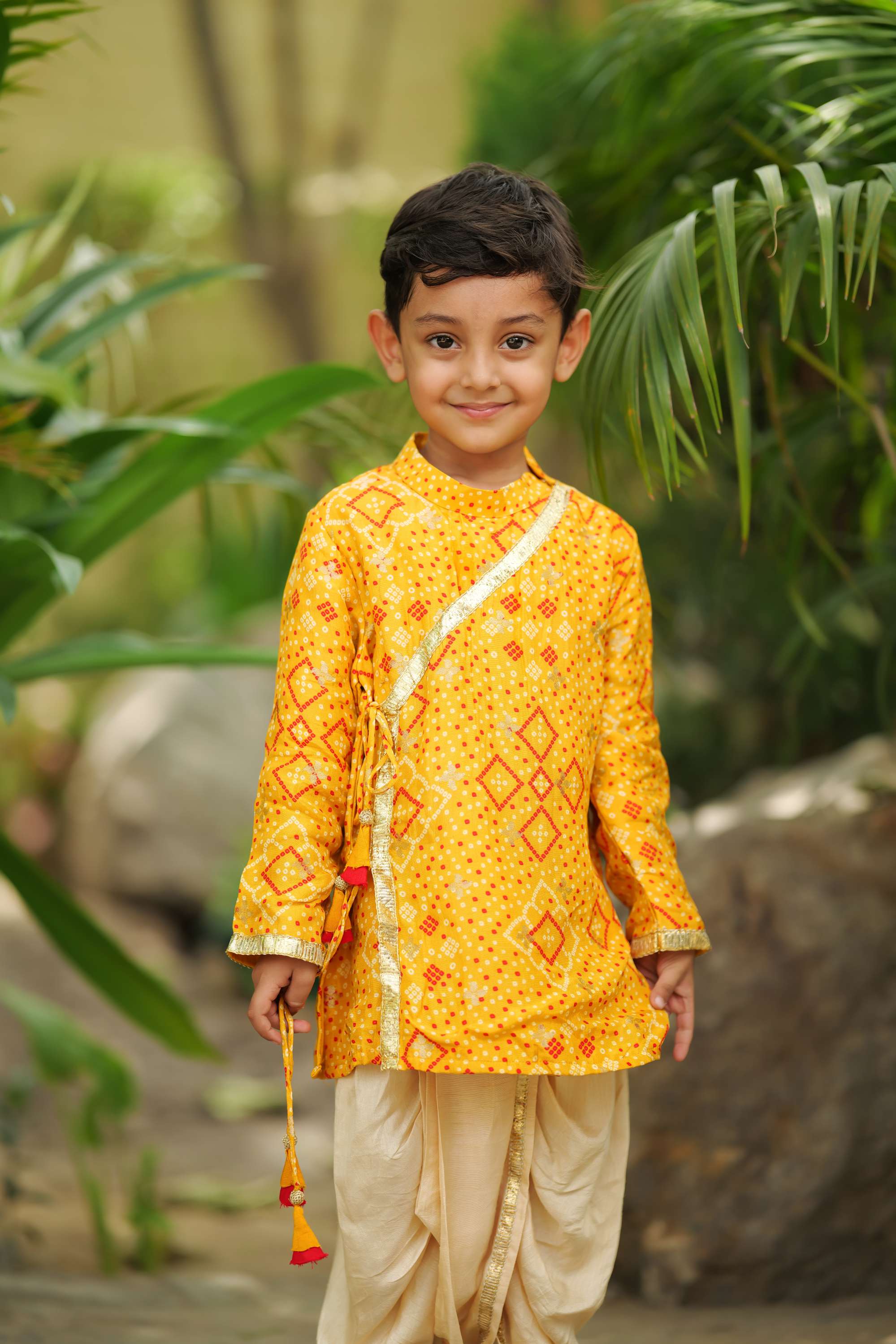 Bandhani Printed Angarkha Style Kurta With Dhoti - P&S Company