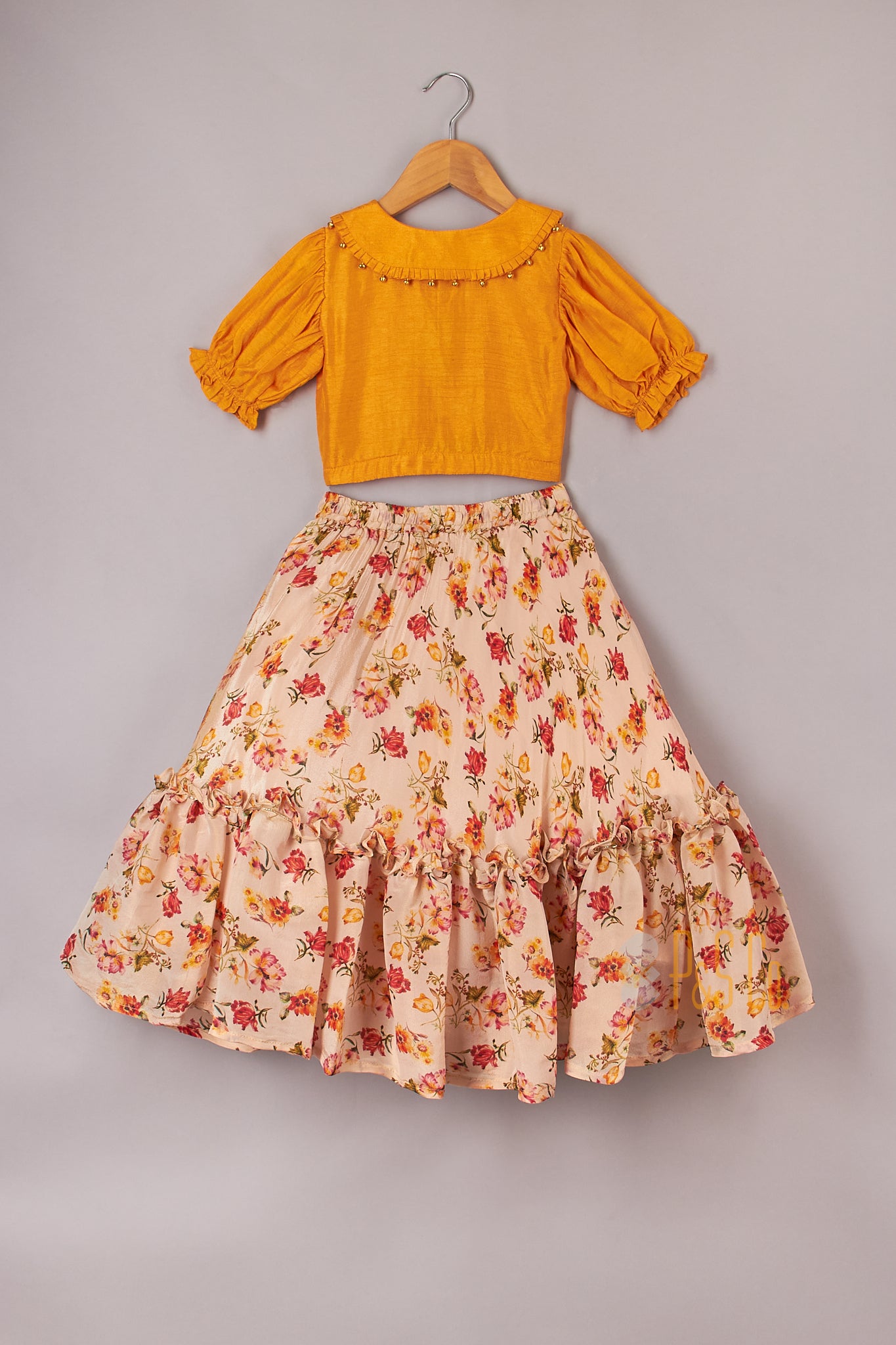 Cute Peter Pan Collar Blouse with Floral Printed Lehenga - P&S Company