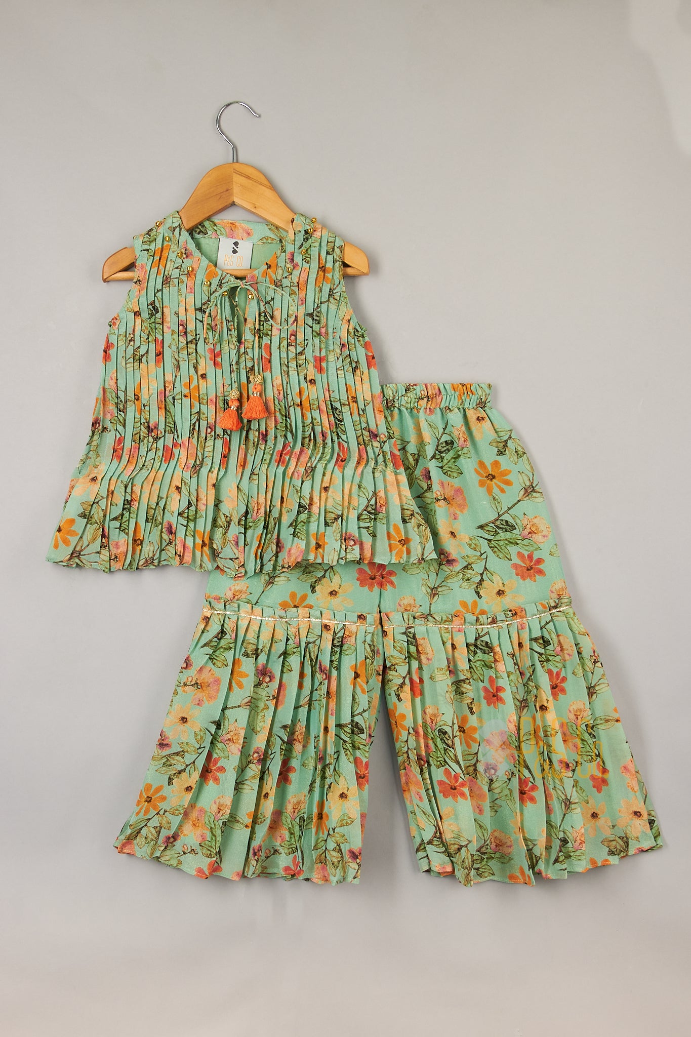 Sea Green Floral Printed Kurta and Sharara - P&S Company