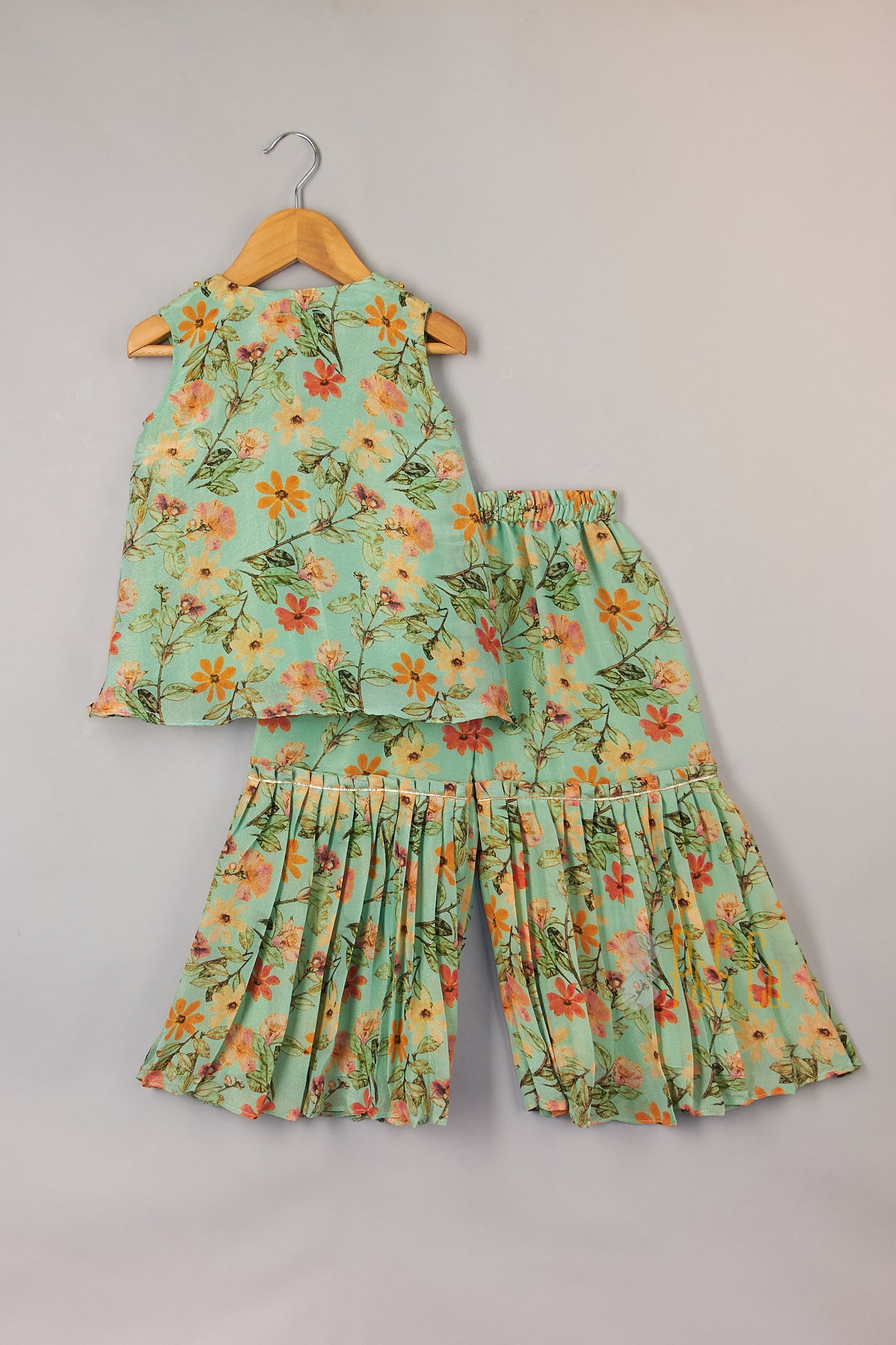 Sea Green Floral Printed Kurta and Sharara - P&S Company