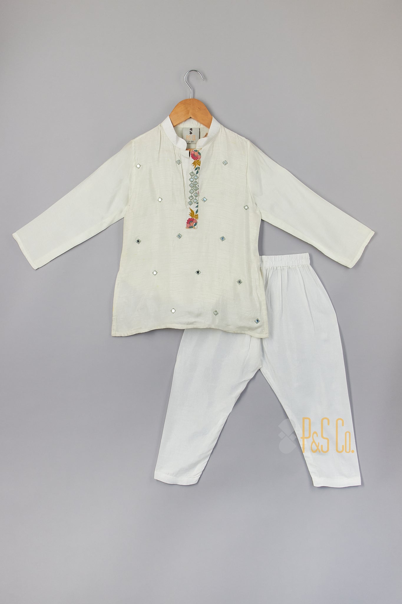Multi colour mirror embroidery jacket with kurta & pyjama - P&S Company