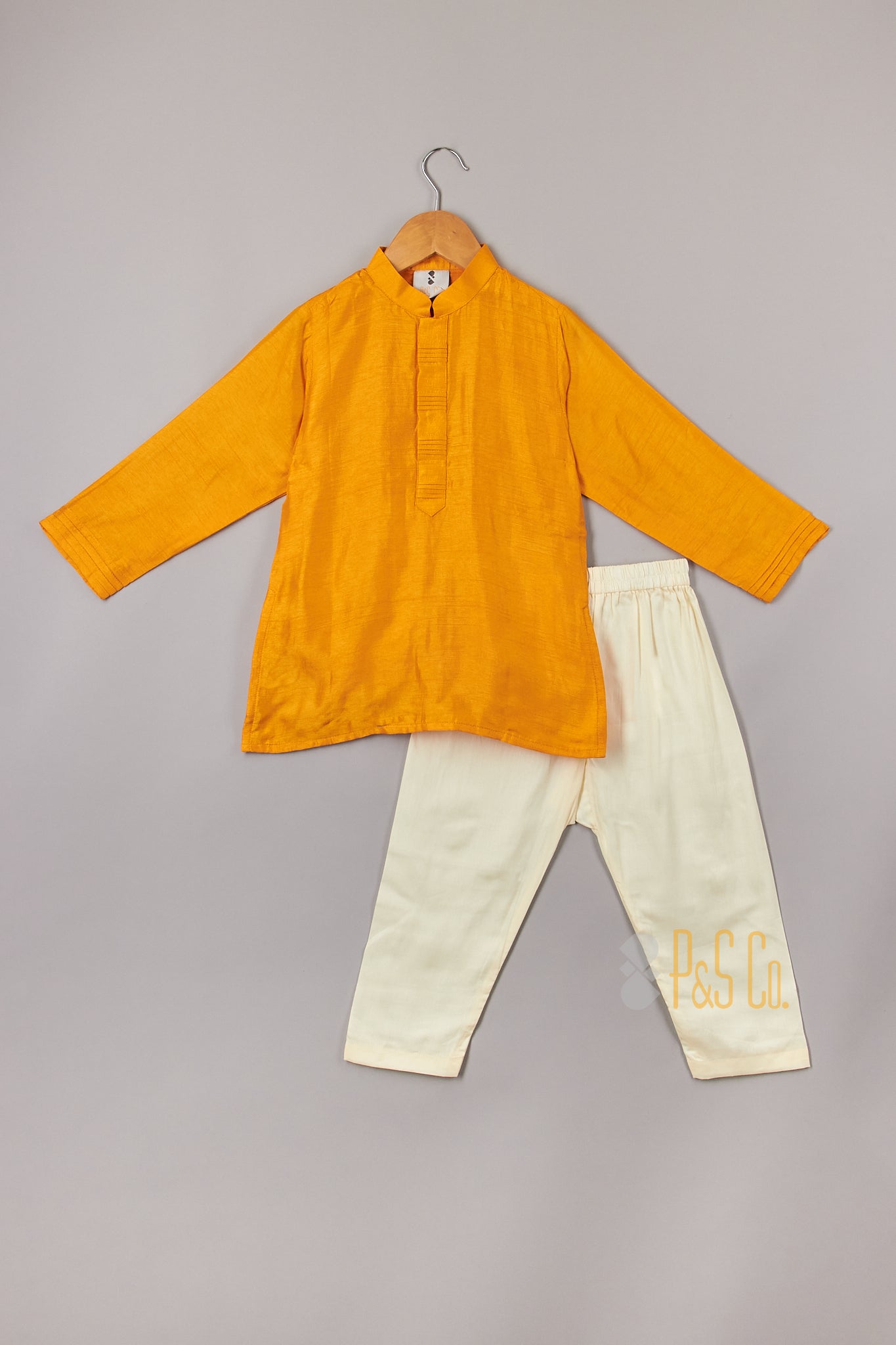Mustard Pin Tuck Detailed Kurta With Floral Jacket And Pyjama - P&S Company