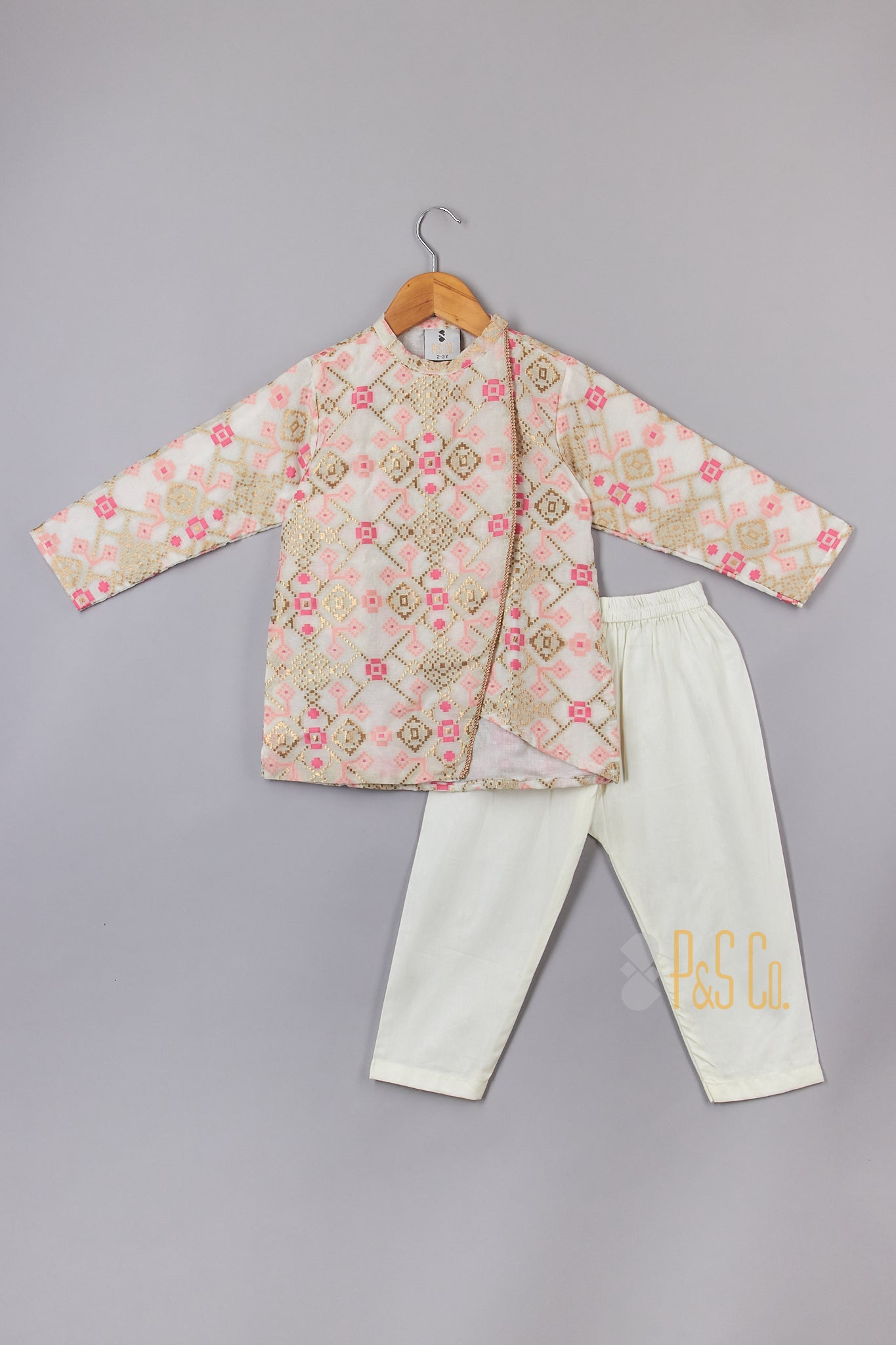 Pink & Gold Stylish Brocade Kurta with Pyjama - P&S Company