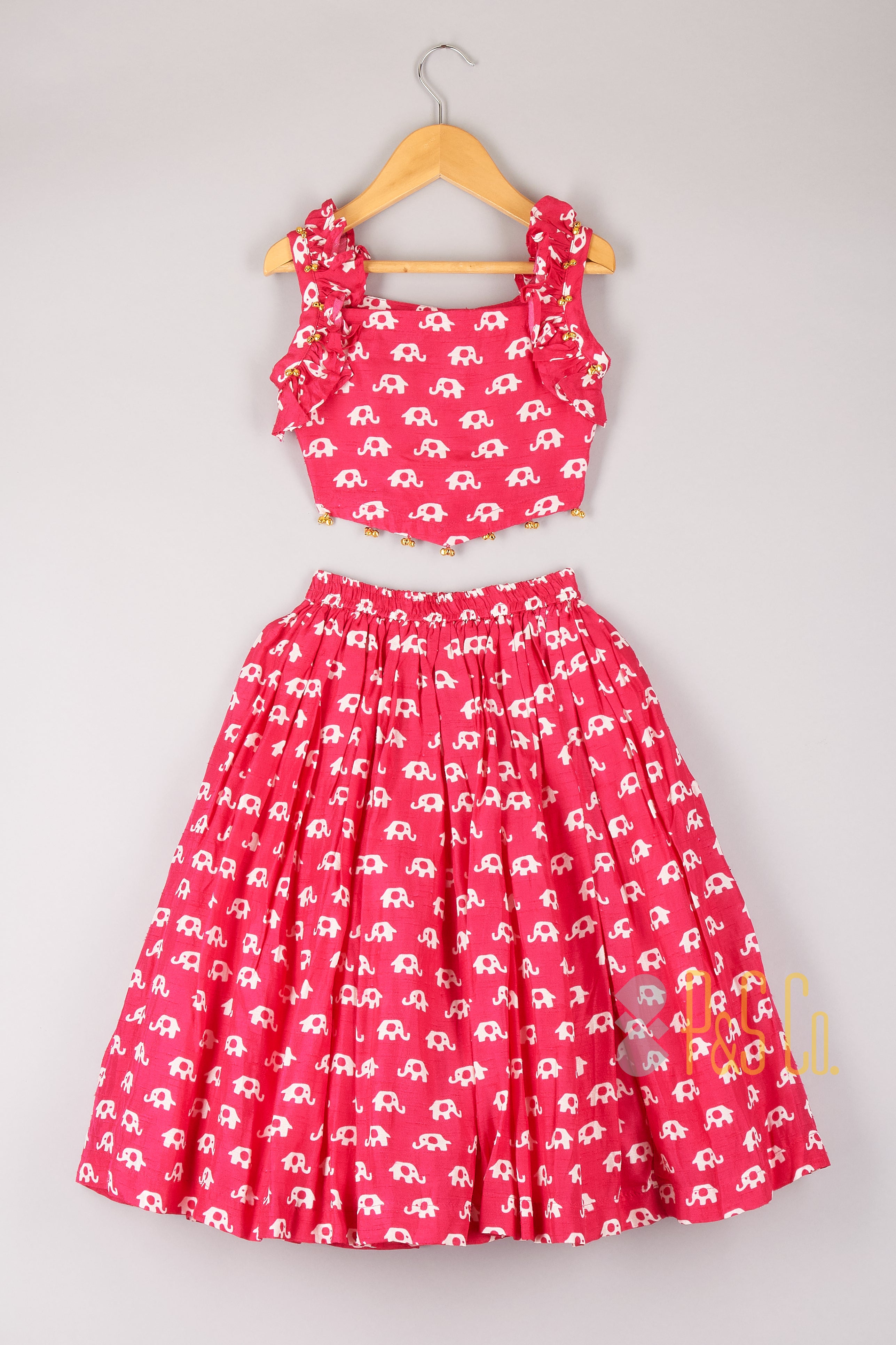 Pink Printed Ghungroo Embellished Top and Ghagra - P&S Company