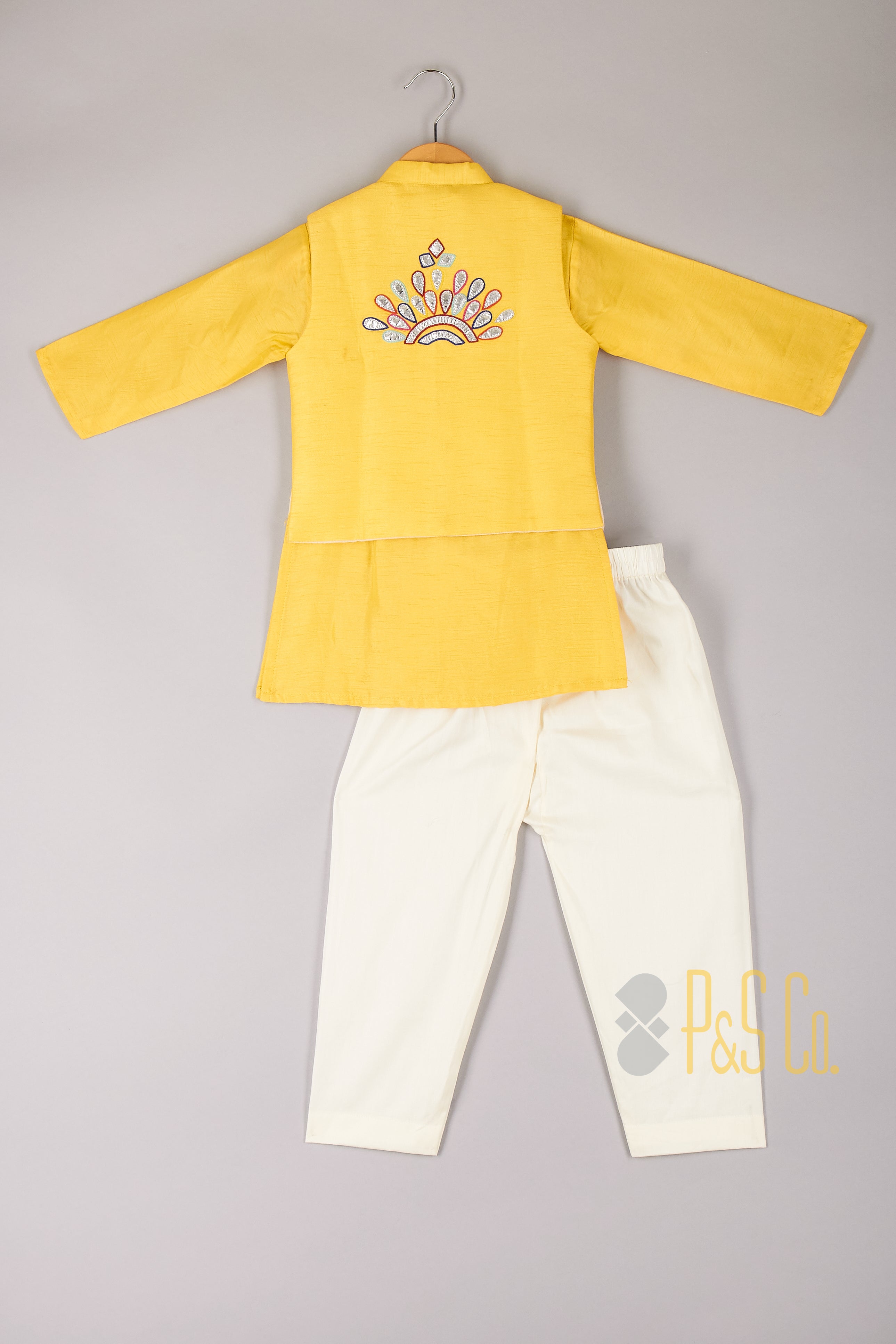 Multi Colour Thread Work Jacket with Yellow Kurta and Pyjama - P&S Company