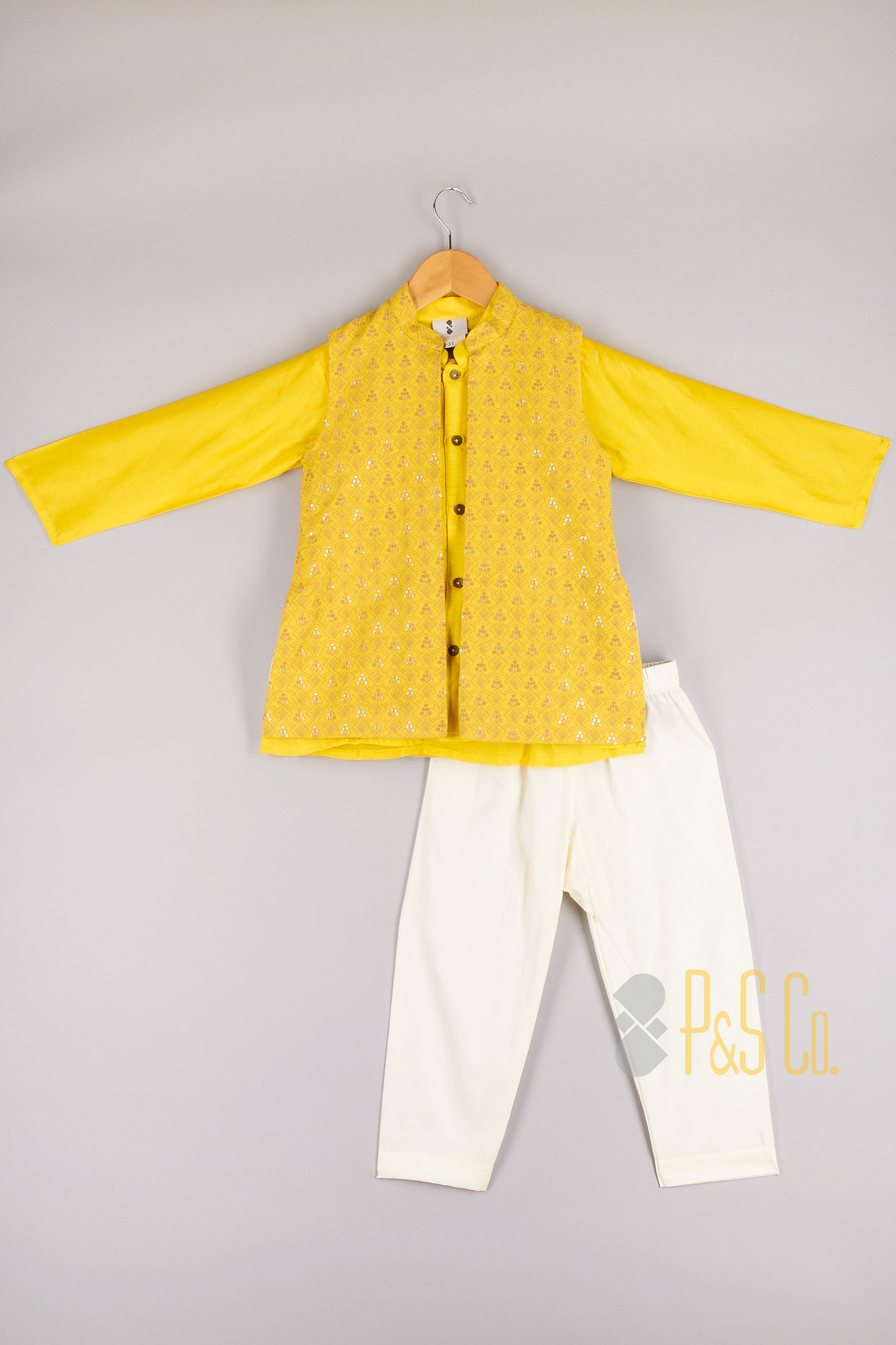 Sequin And Threadwork Open Jacket With Kurta And Pyjama - P&S Company