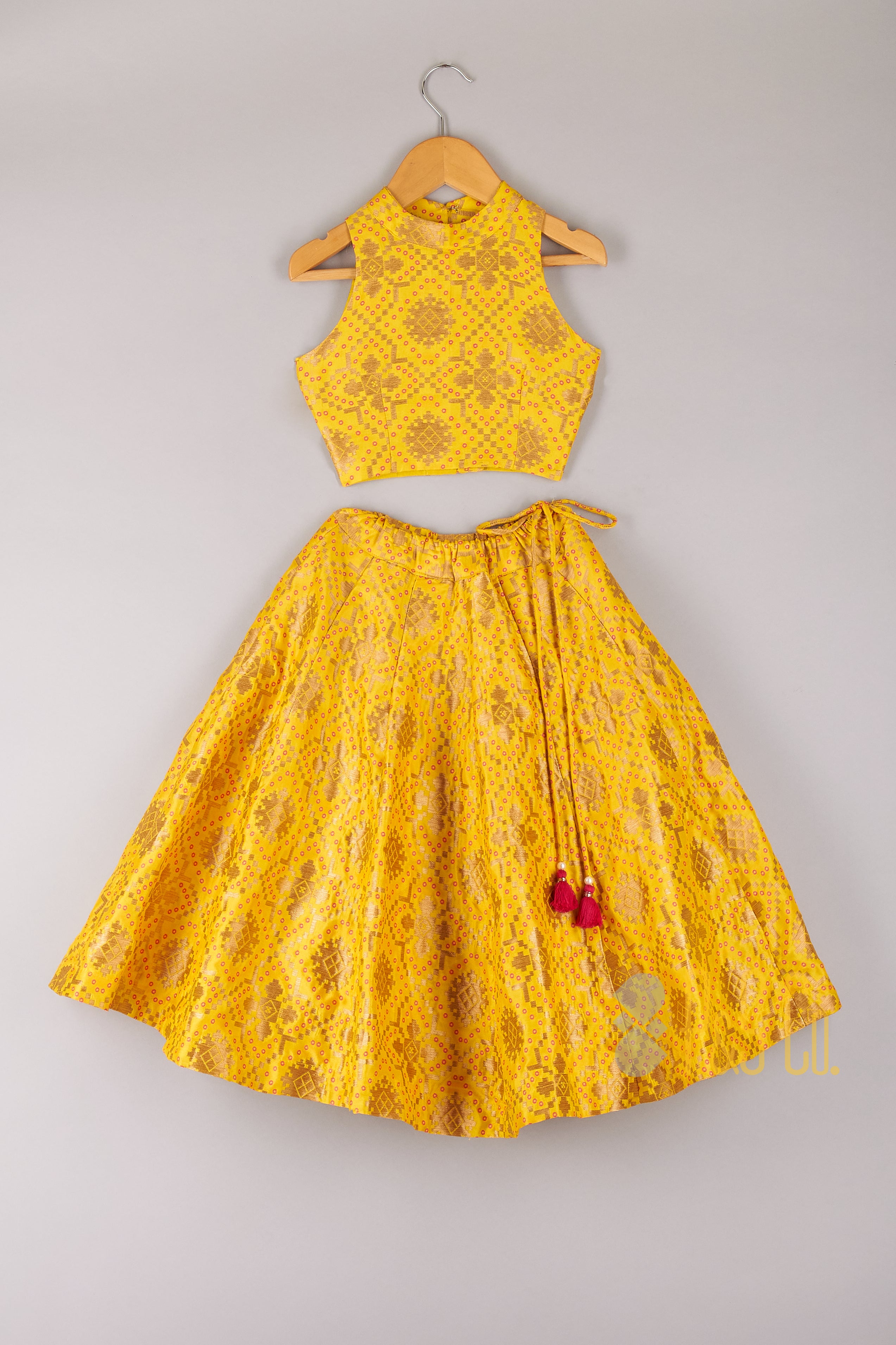 Yellow Brocade Top With Lehenga - P&S Company