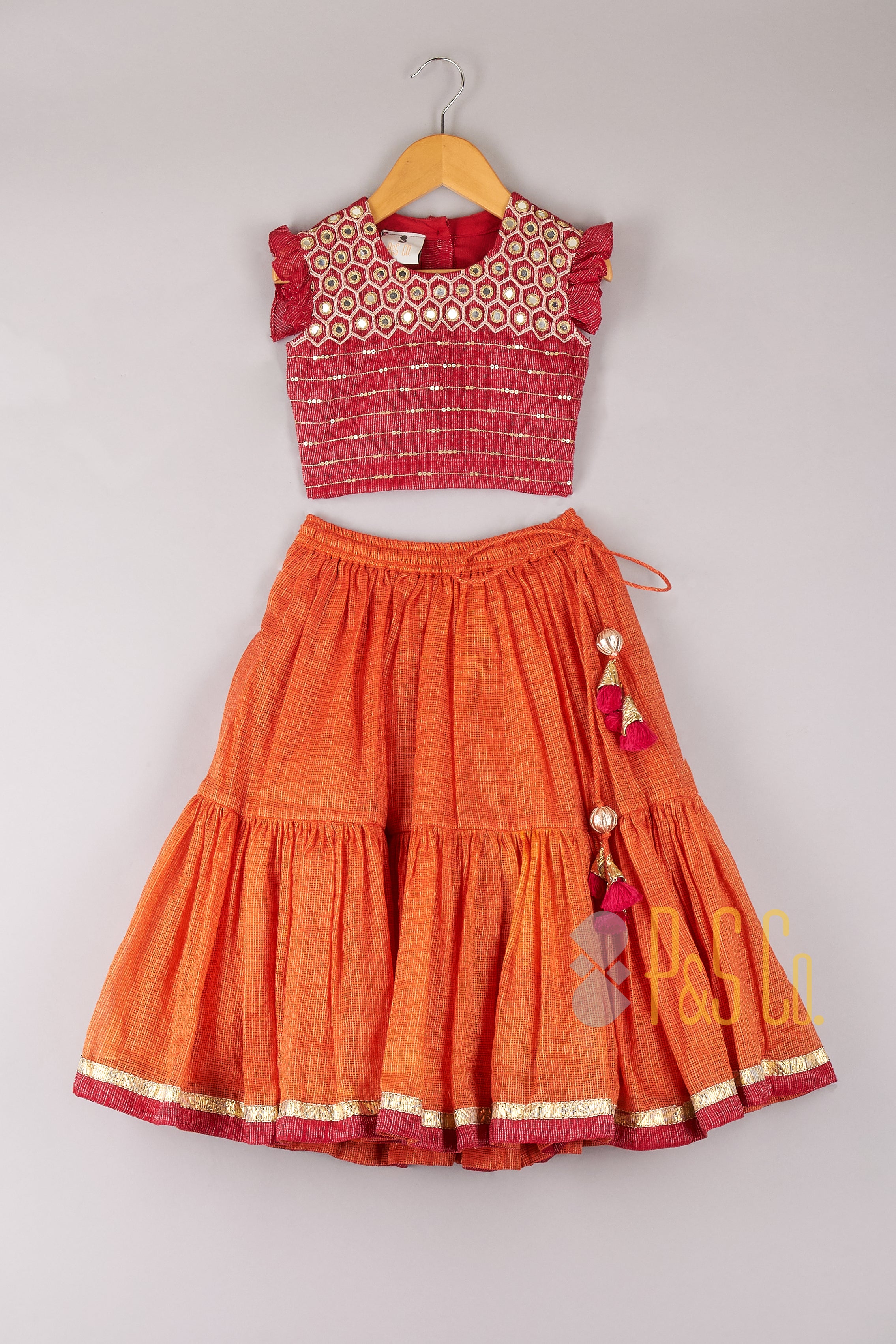 Sequin And Abhla Work Top With Lehenga - P&S Company