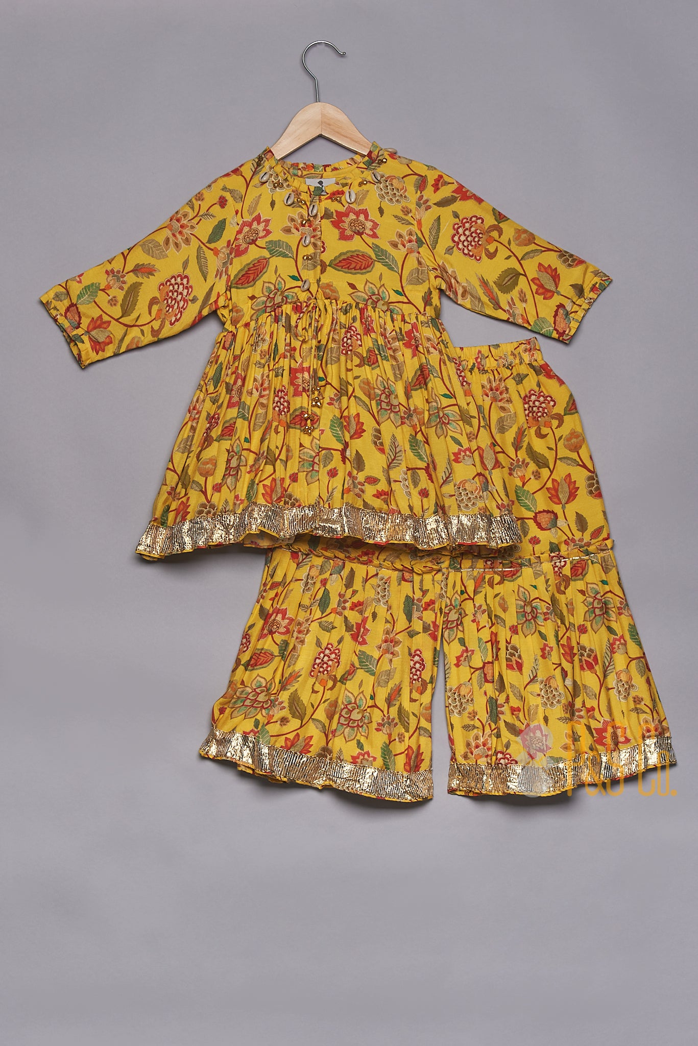 Yellow Floral Printed Kurta Sharara - P&S Company