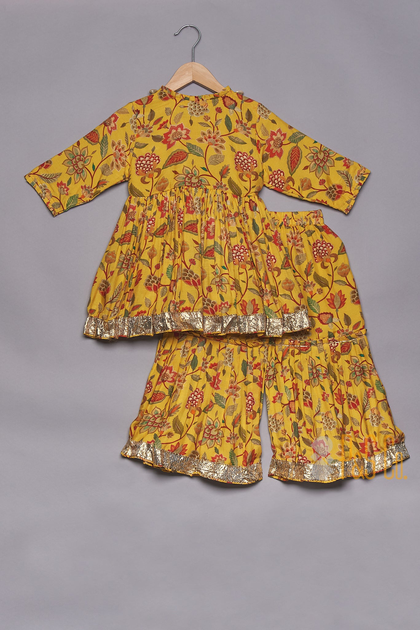 Yellow Floral Printed Kurta Sharara - P&S Company