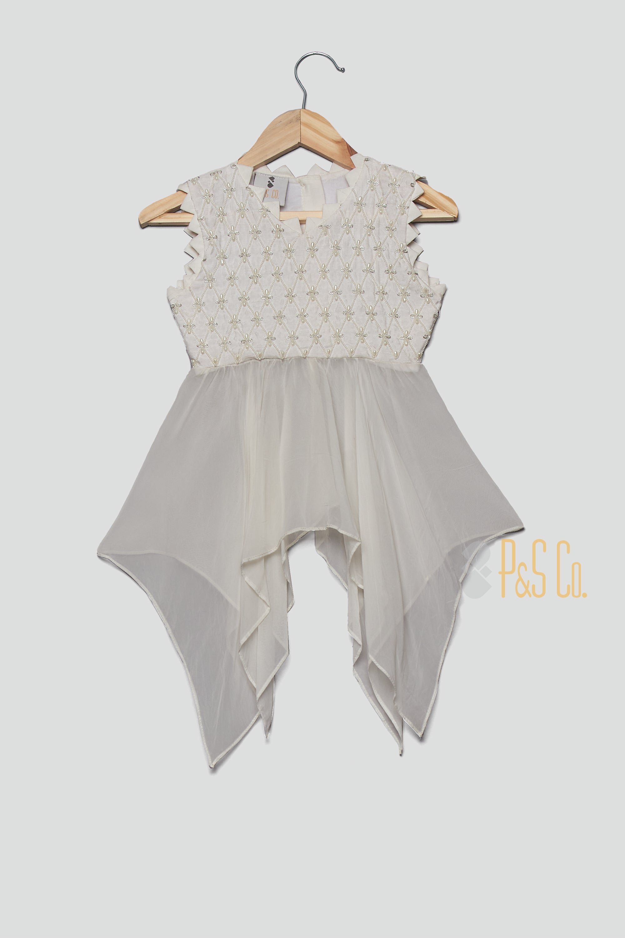 White Organza Moti Tunic And Sharara - P&S Company