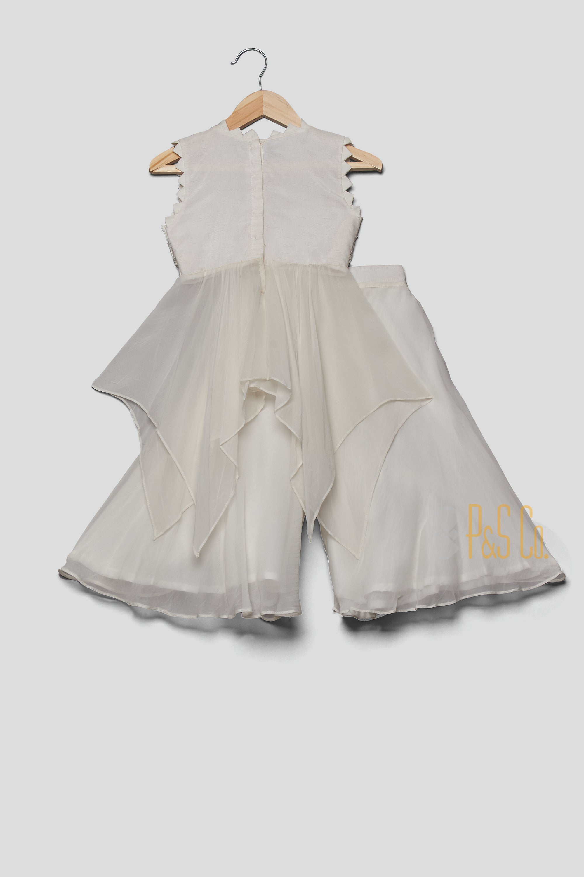 White Organza Moti Tunic And Sharara - P&S Company