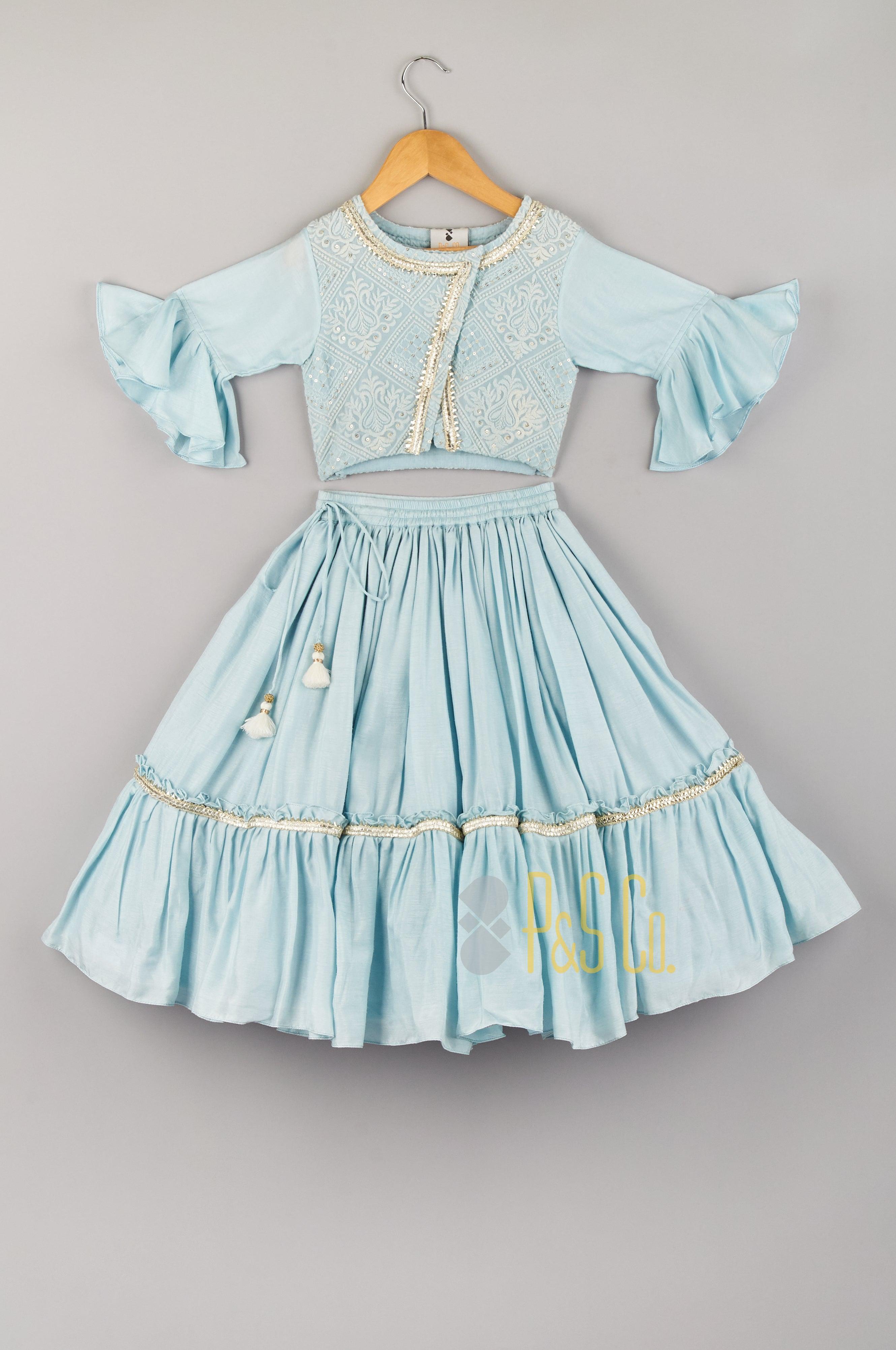 Powder Blue Lucknowi Blouse & Lehenga - P&S Company