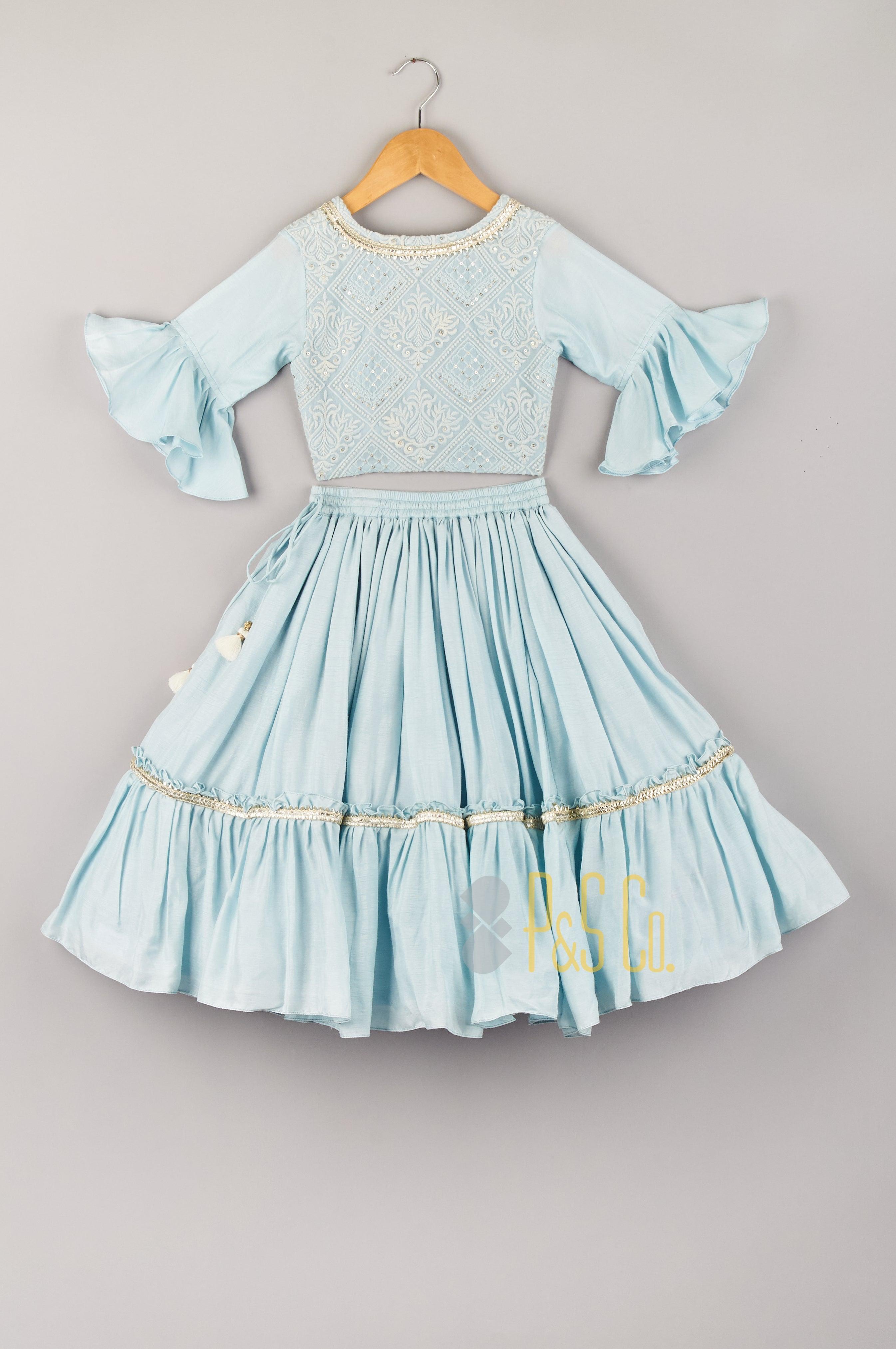 Powder Blue Lucknowi Blouse & Lehenga - P&S Company