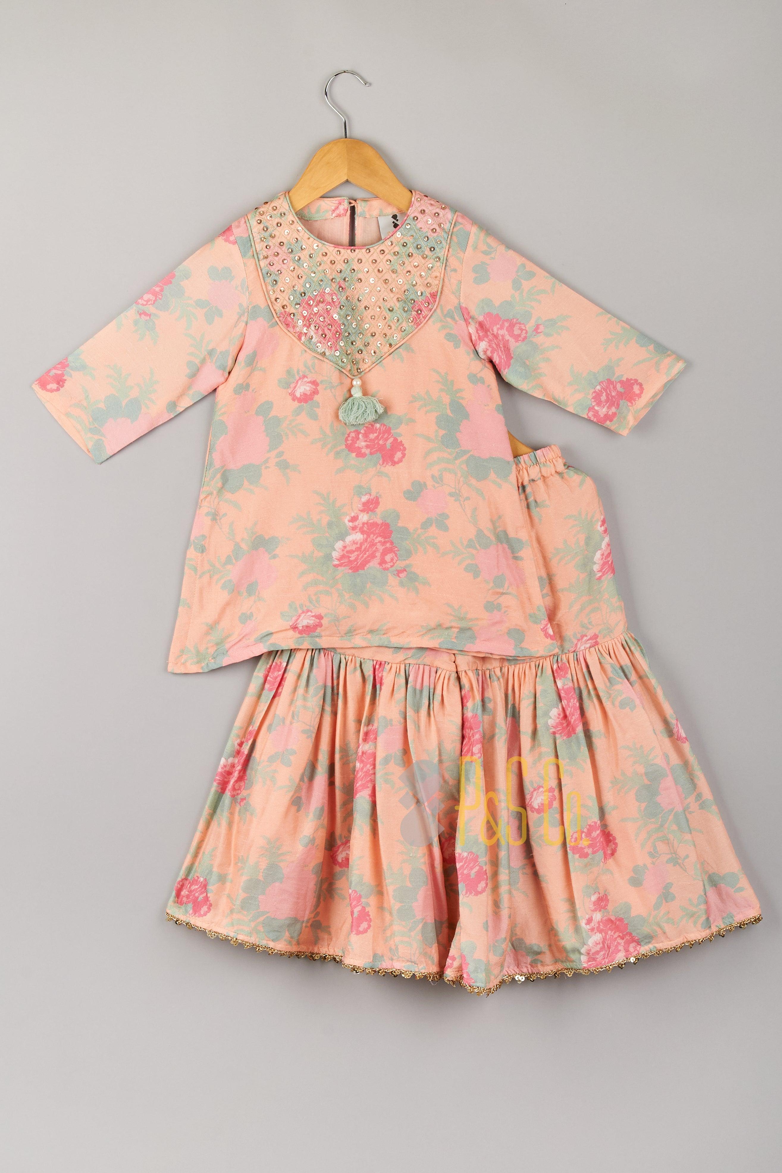 Rose Printed Kurta and Sharara Set - P&S Company