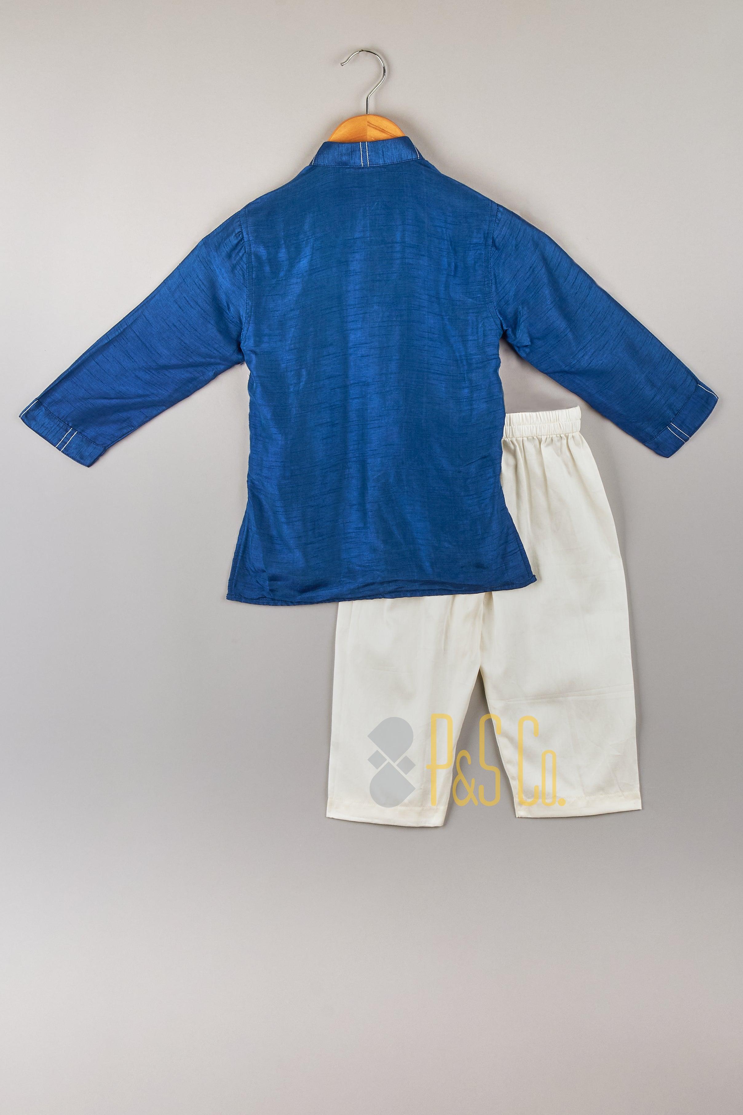 Blue Embroidered Kurta Pajama Set - P&S Company