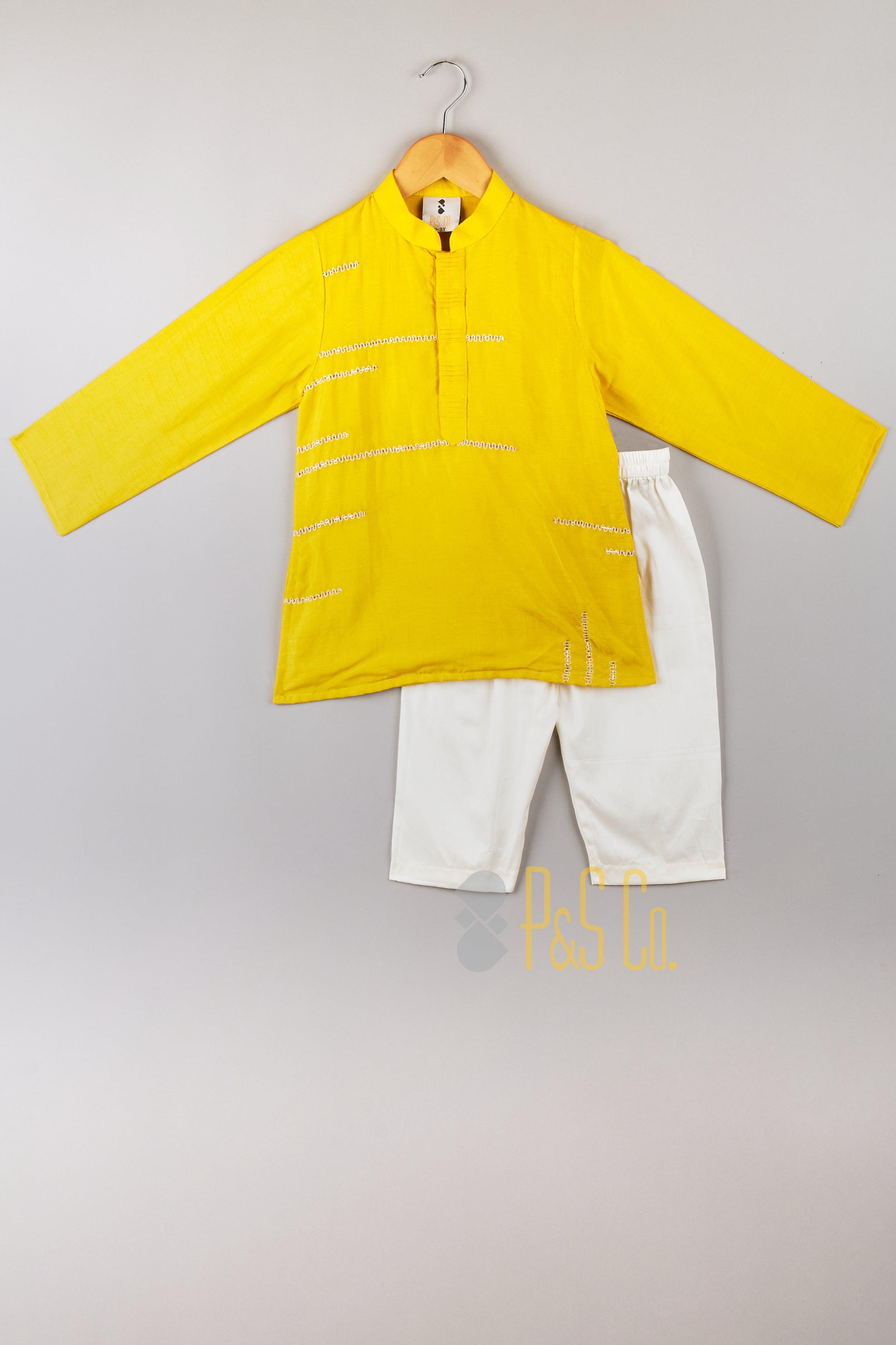 Yellow Embroidered Kurta Pajama Set - P&S Company