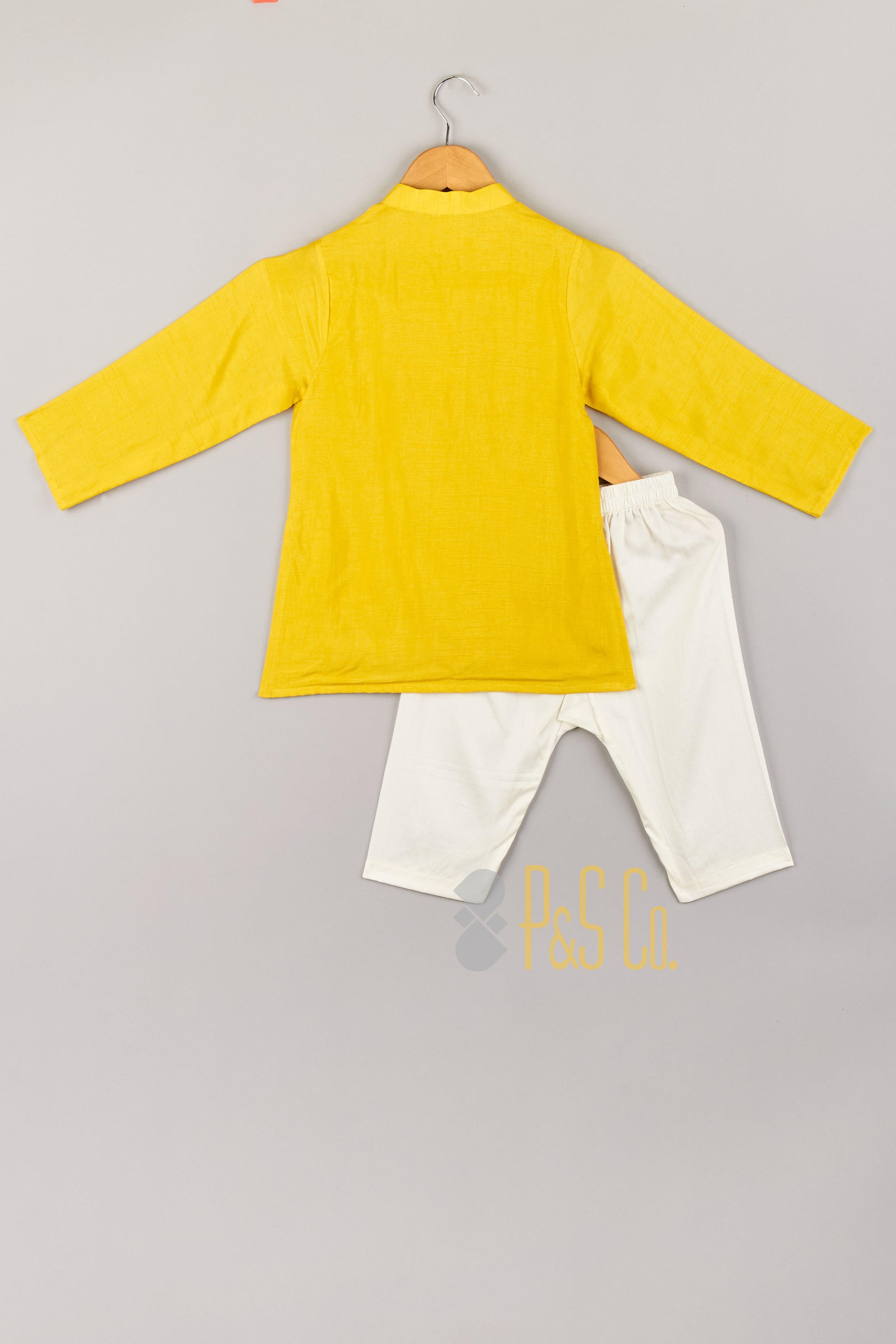 Yellow Embroidered Kurta Pajama Set - P&S Company
