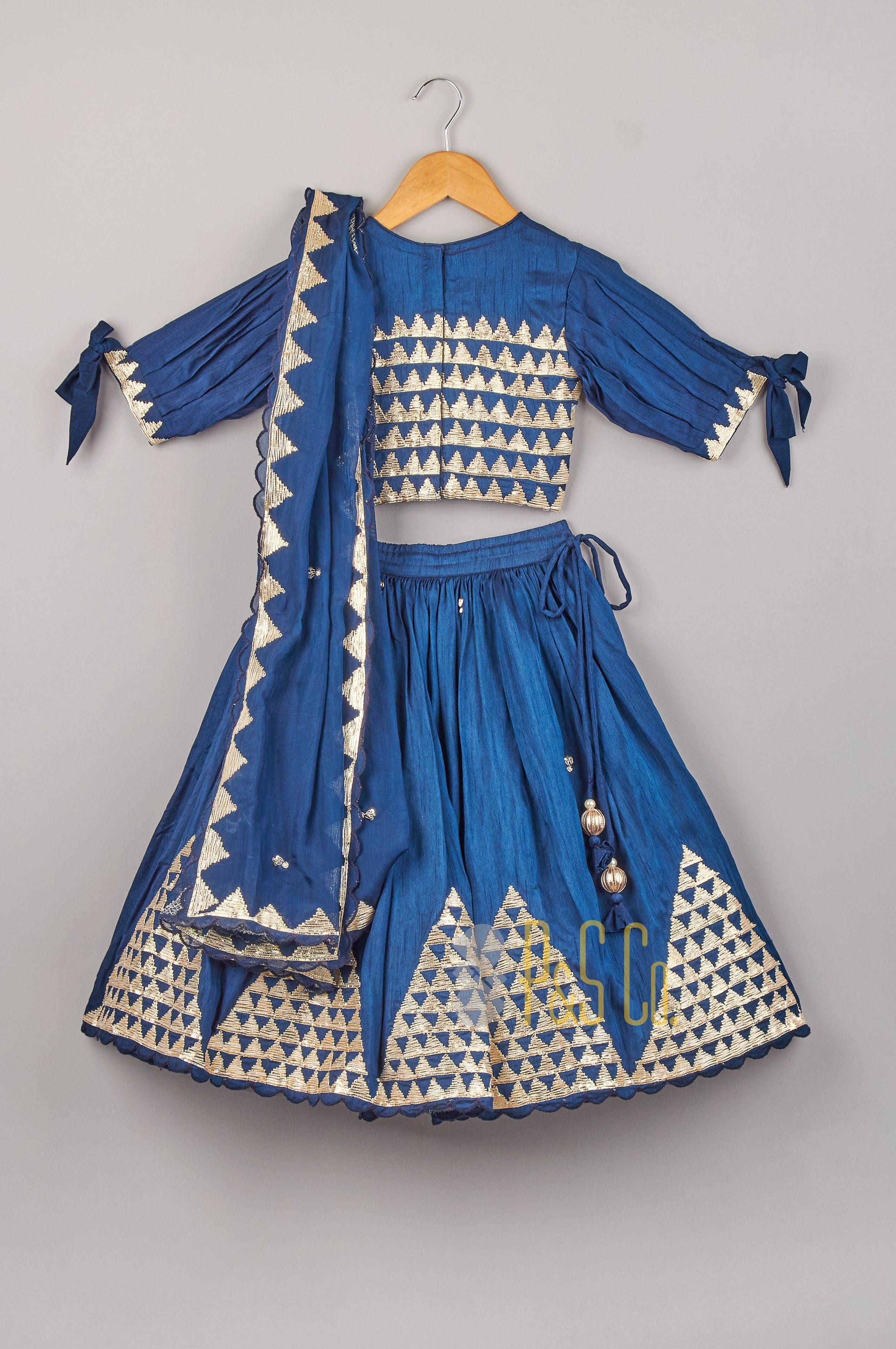 Blue Triangle Lace Work Top With Lehenga And Dupatta - P&S Company