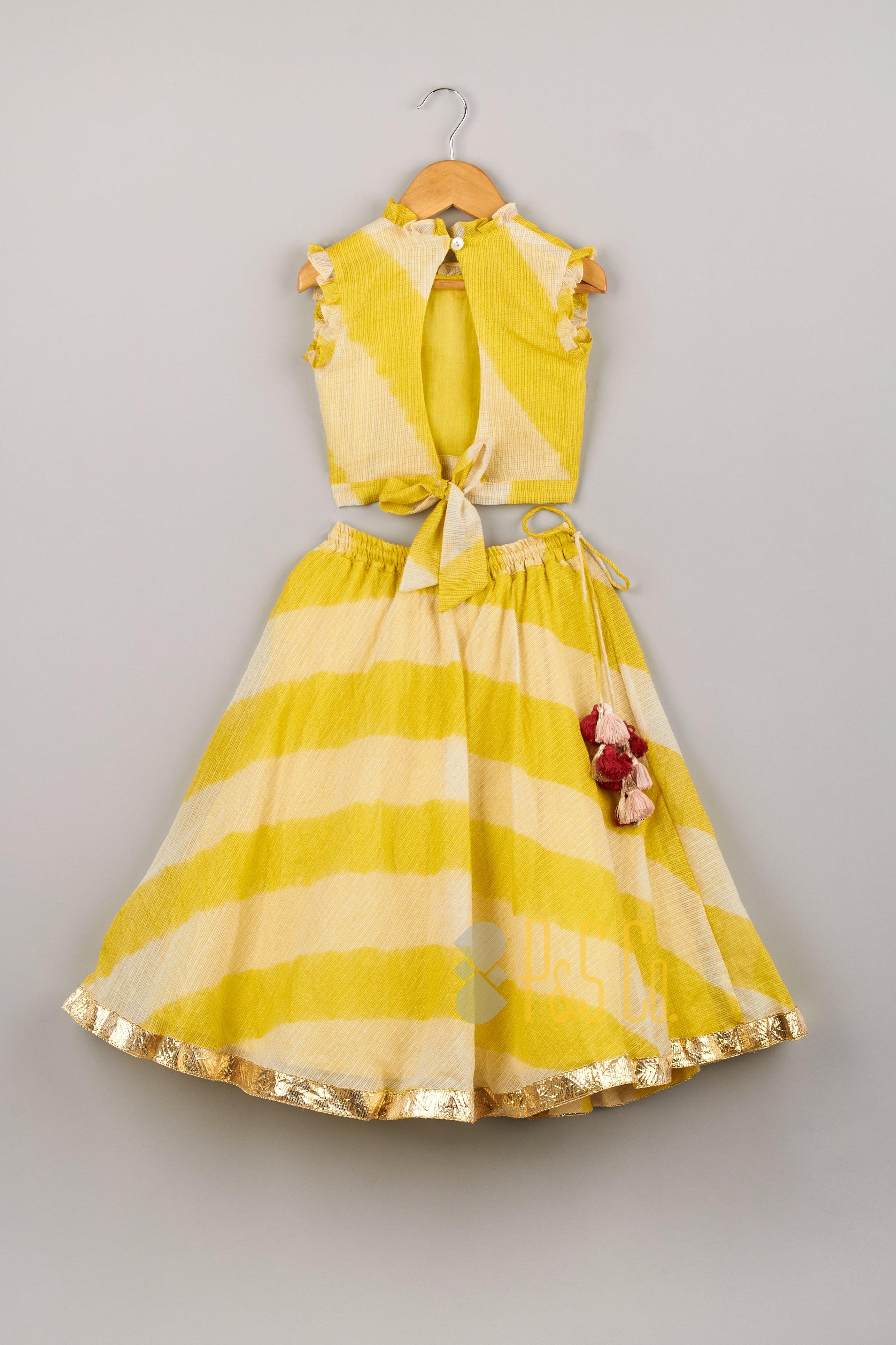 Lotus Embroidered Top With Leheriya Lehenga - P&S Company