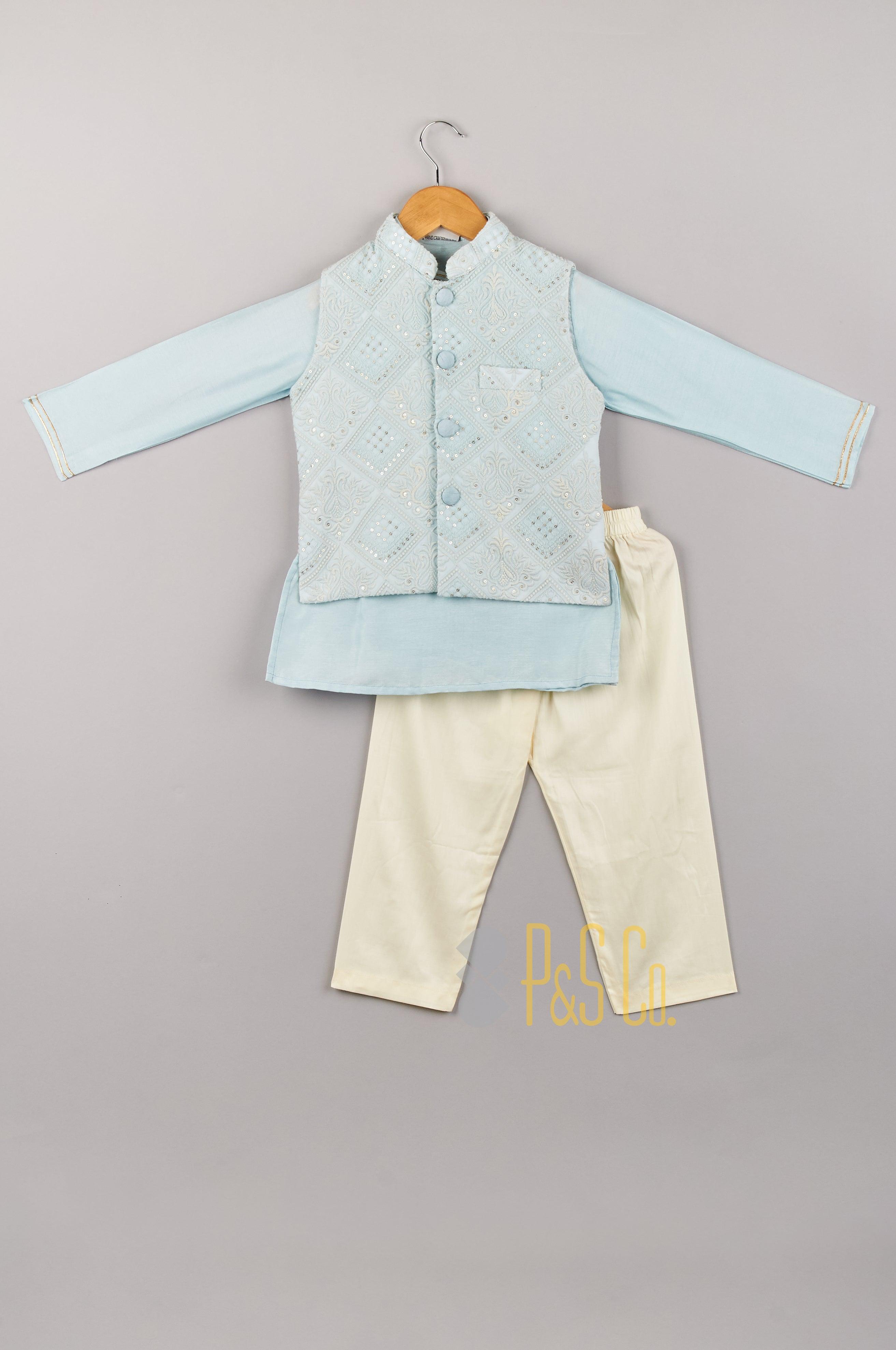 Chikankari Embroidery Jacket with Kurta & Pyjama - P&S Company