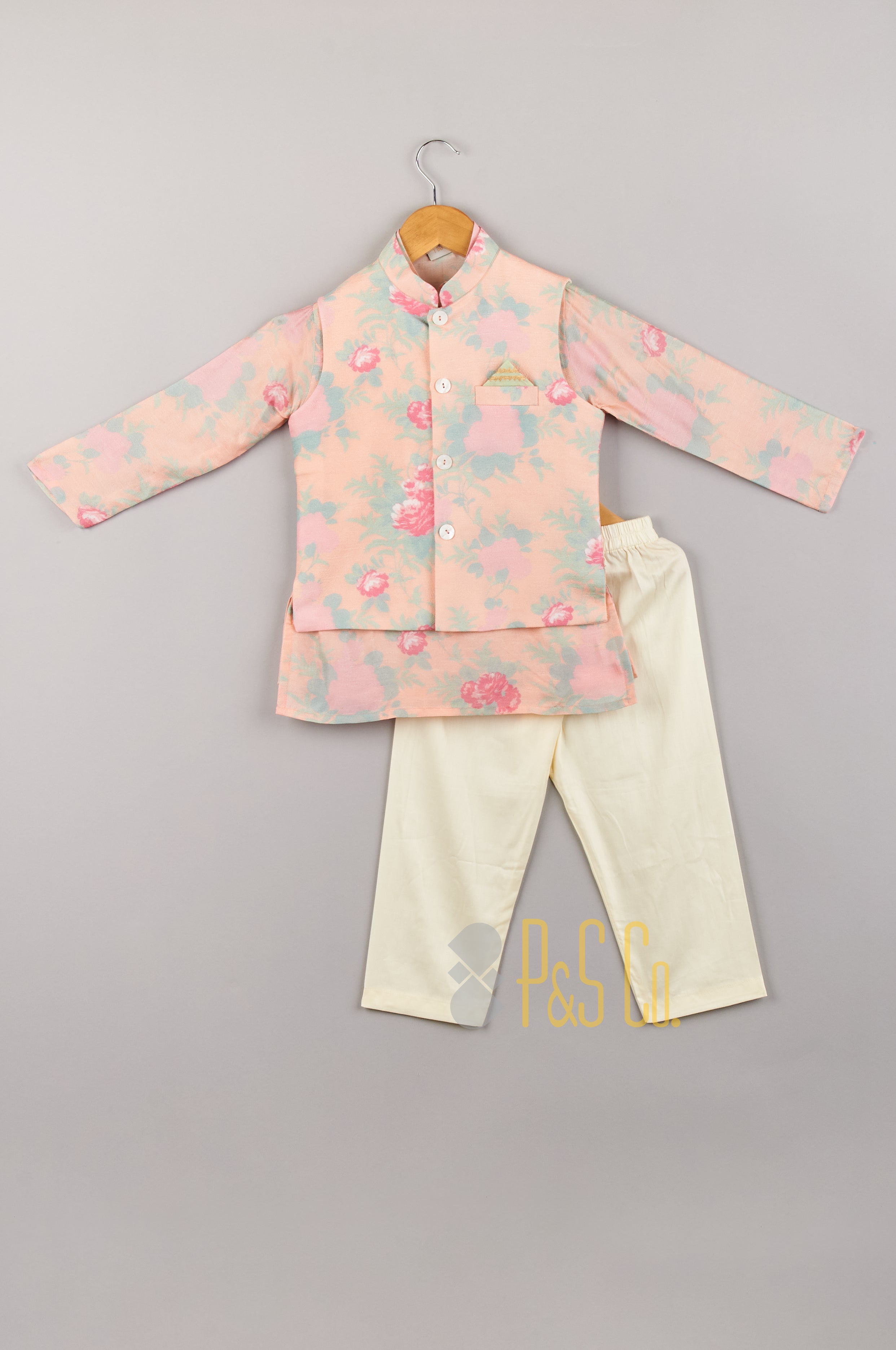 Rose Printed Kurta with Jacket And Pyjama - P&S Company