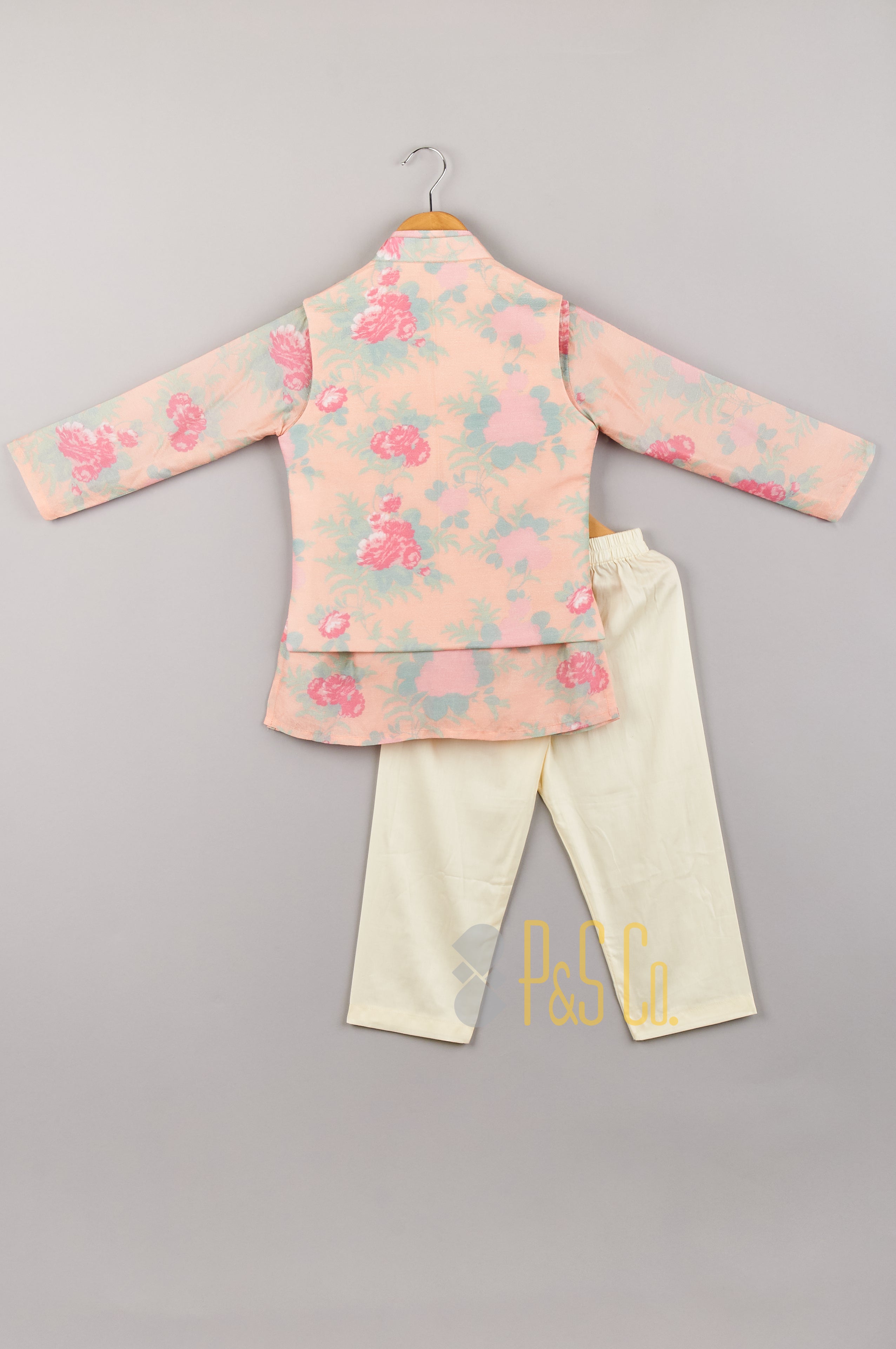 Rose Printed Kurta with Jacket And Pyjama - P&S Company