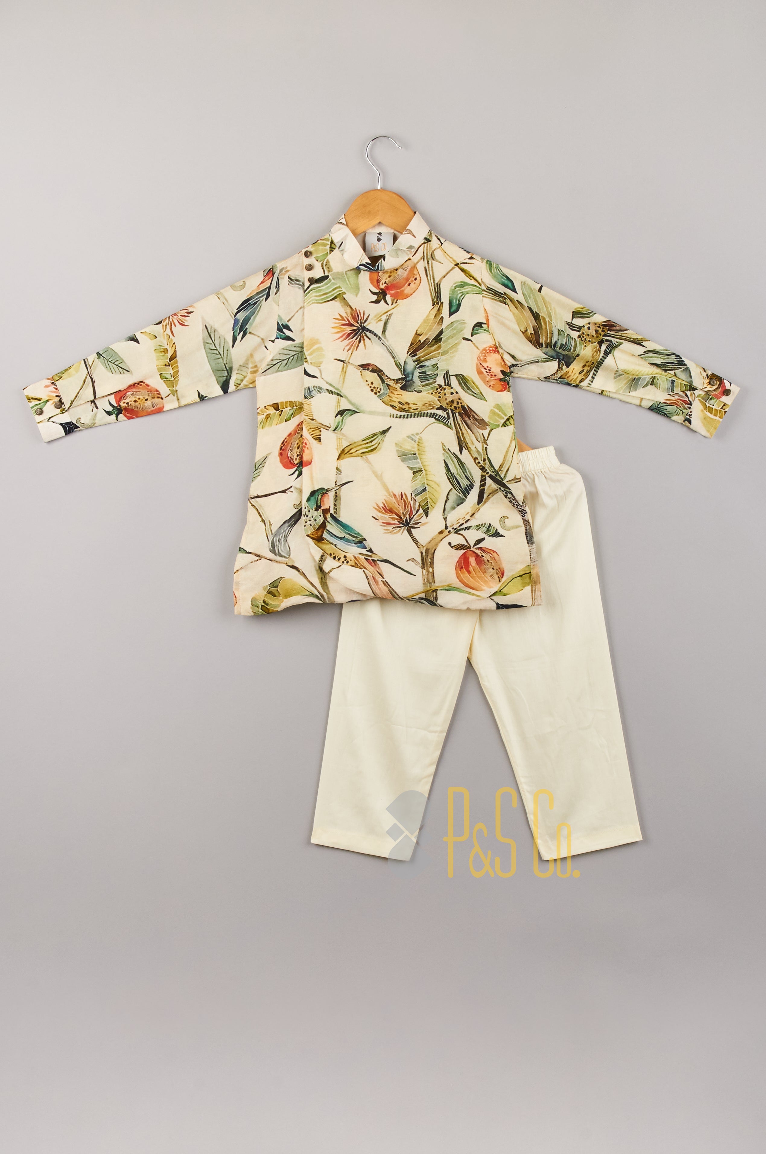 Bird And Leaf Print Kurta With Pyjama - P&S Company