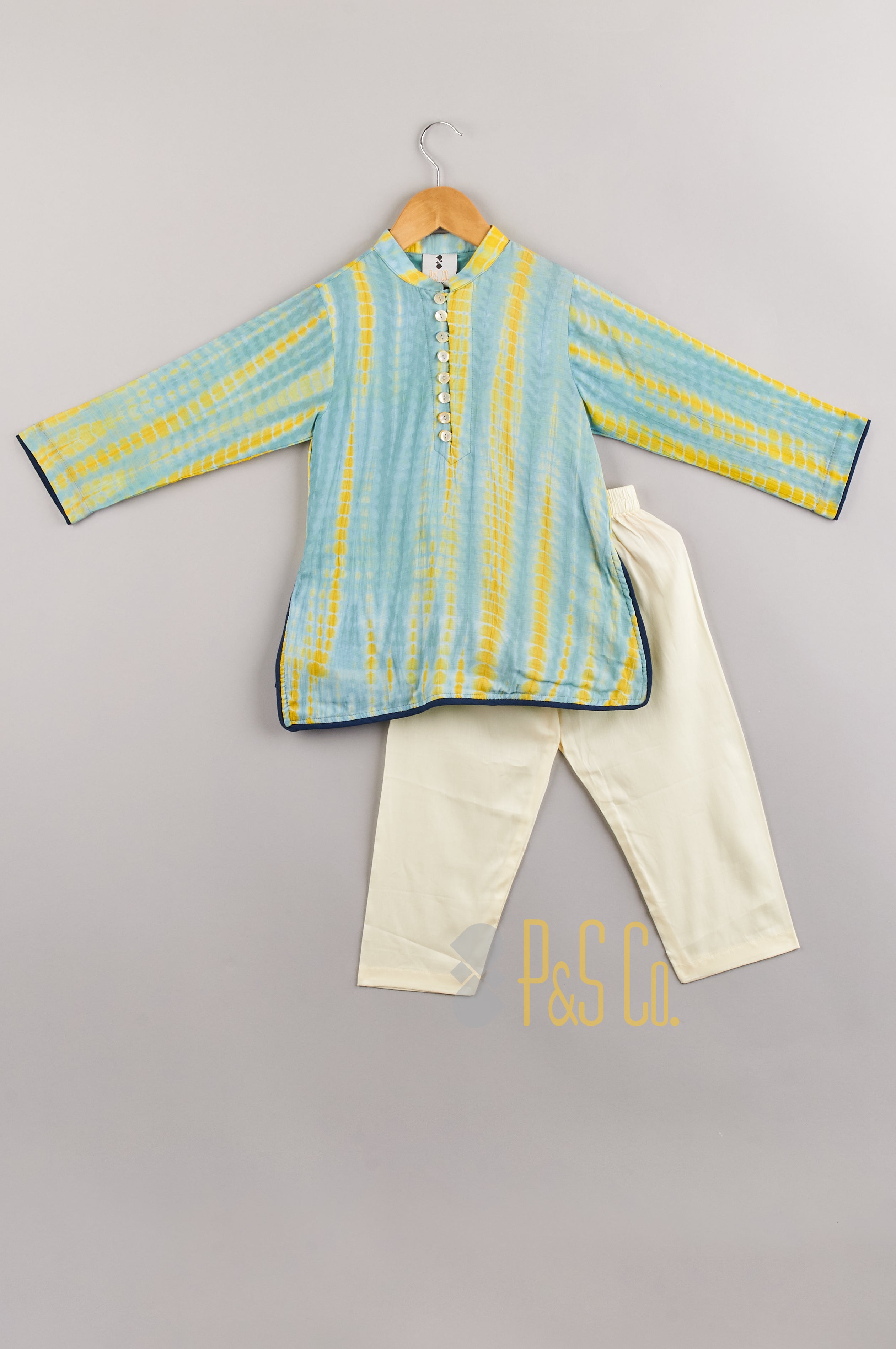 Blue & Yellow Shibori Kurta Pyjama - P&S Company