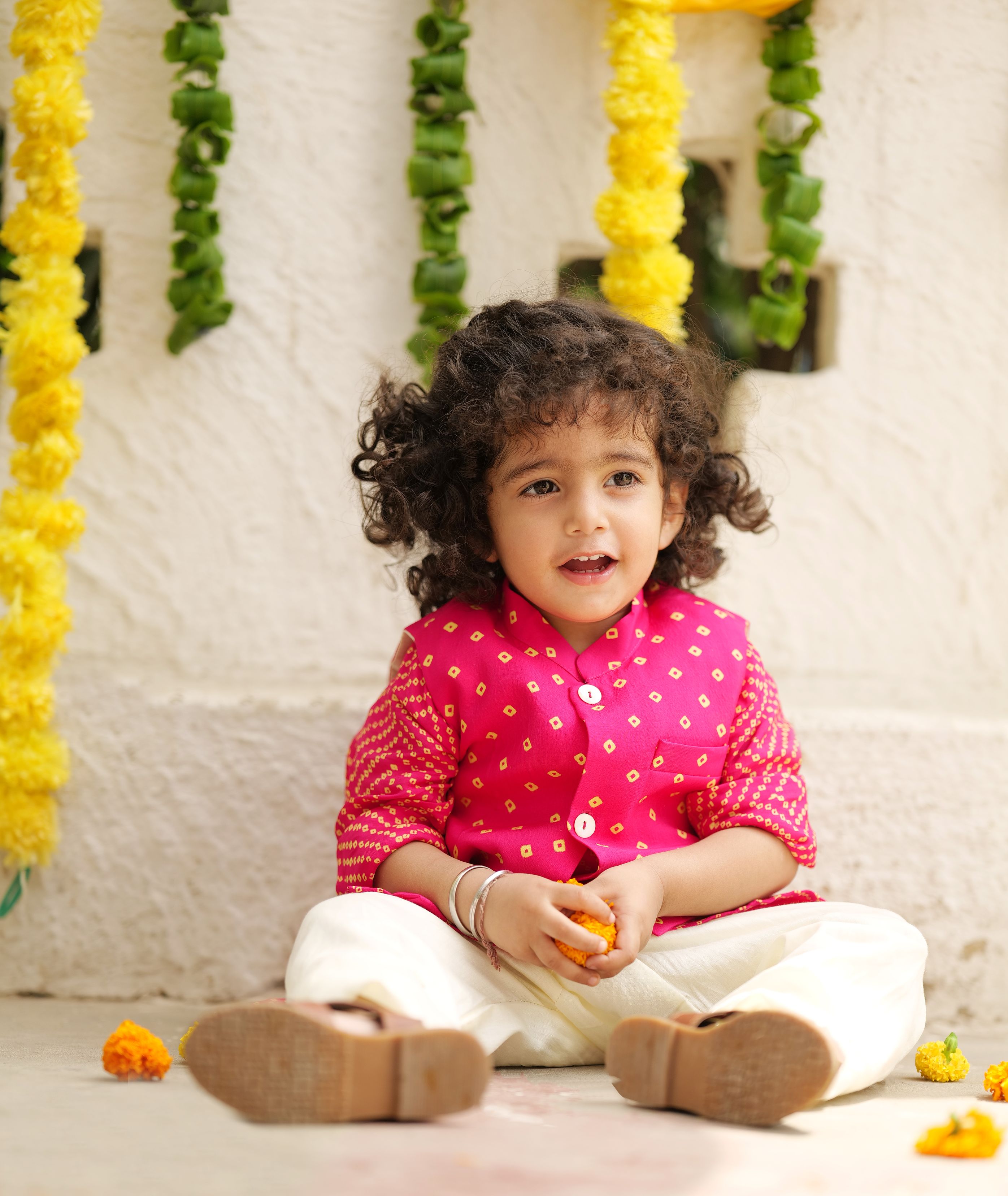 Pink Bandhani Printed Jacket And Kurta With Pyjama - P&S Company