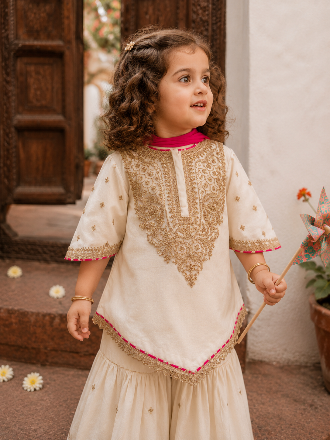 White Zari Kurta Set