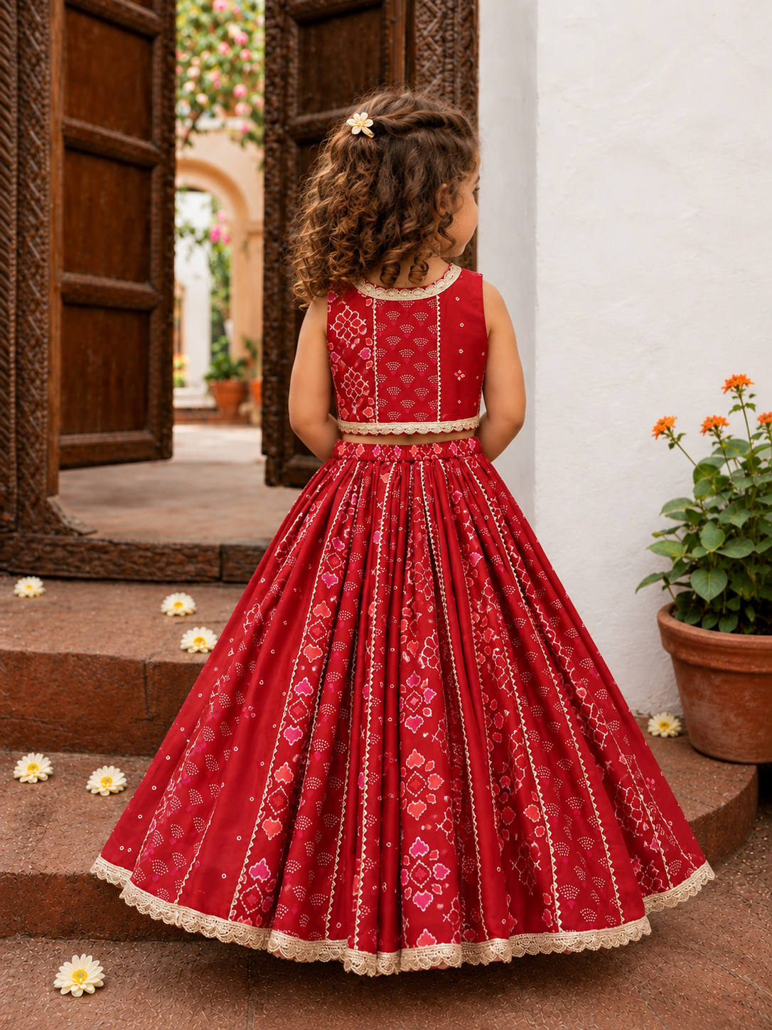 Red Gota Chanderi Lehenga