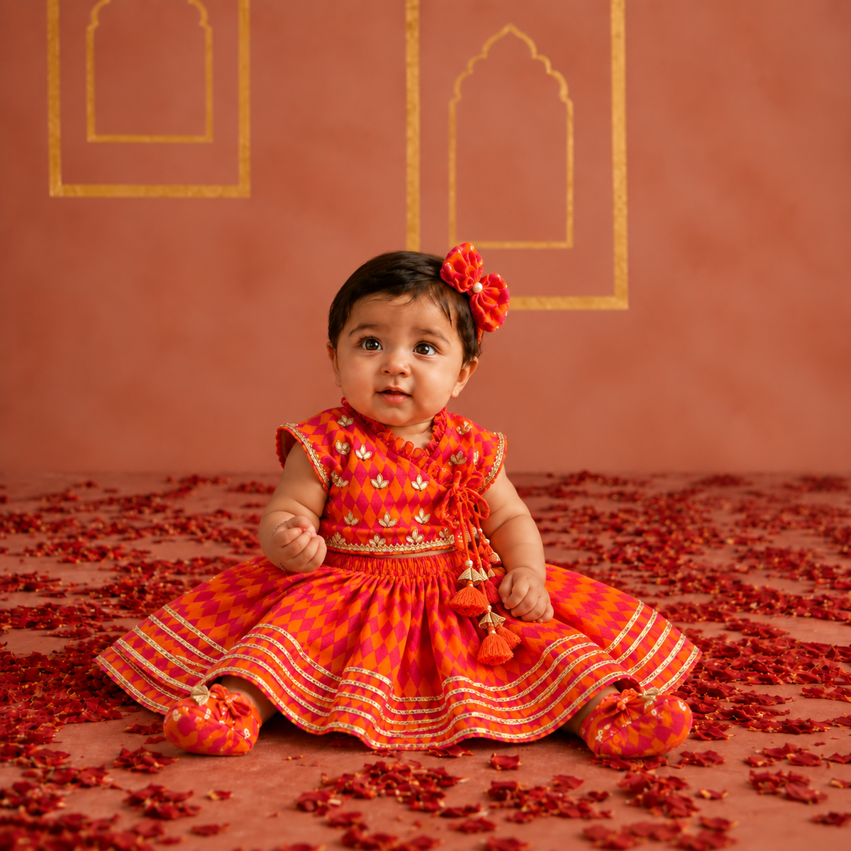 Orange Mul Lehenga Blouse Jamna